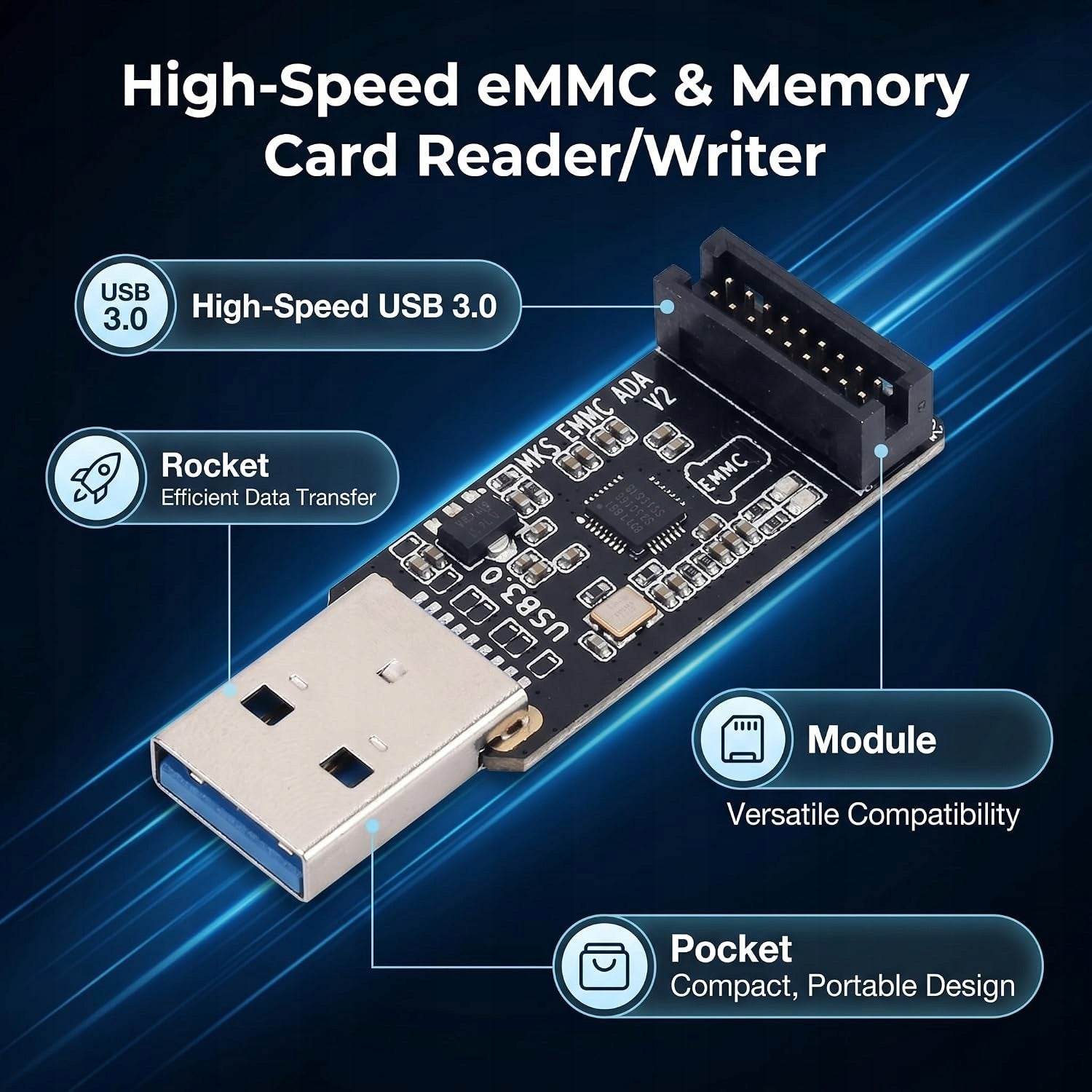 ADAPTER EMMC V2 USB3.0 MEMORY CARD READER FAST DATA TRANSFER Kind CompactFlash