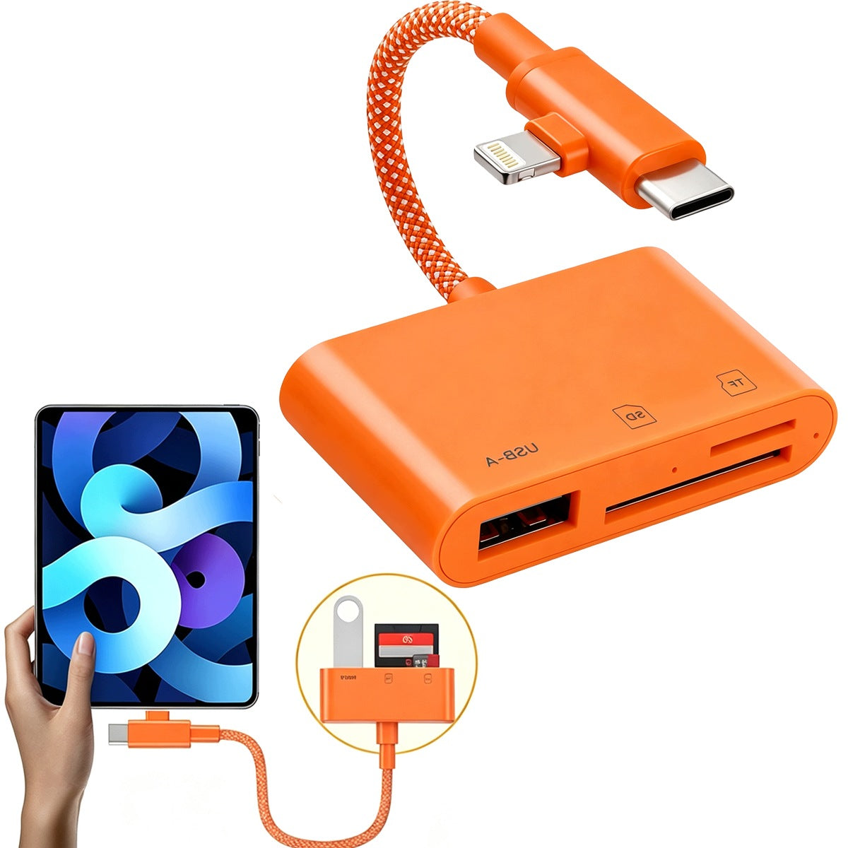 ADAPTER MEMORY CARD READER FOR ANDROID IPHONE LIGHTNING MICRO SD USB 3IN1