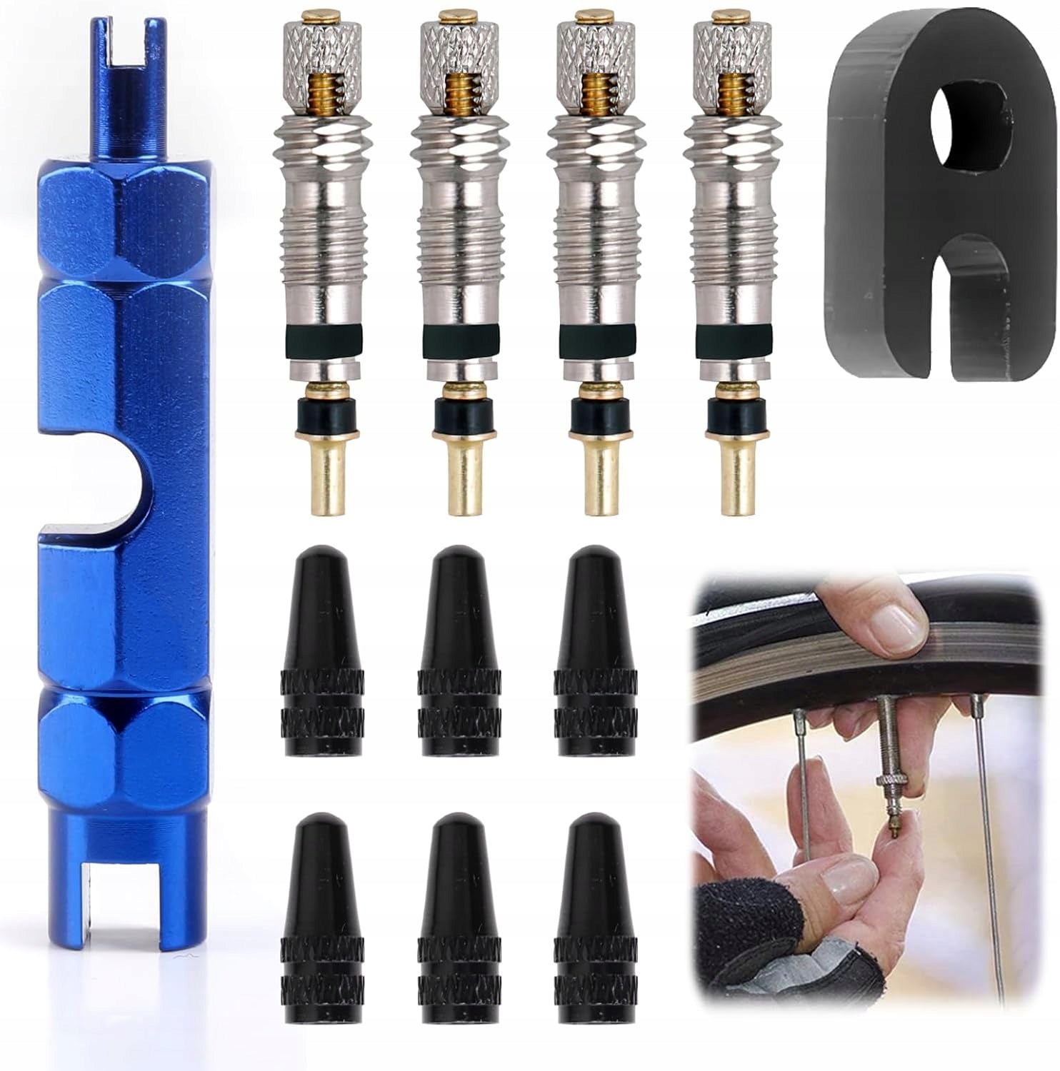 ADAPTERS INSERT FOR PUMPING BIKE REPAIR TRAVEL VALVES SET XXL Manufacturer code NIEBIESKIE SZARE