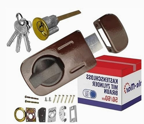 ADDITIONAL DOOR LOCK METAL BROWN WITH CYLINDRICAL INSERT SET OF 3 KLUC
