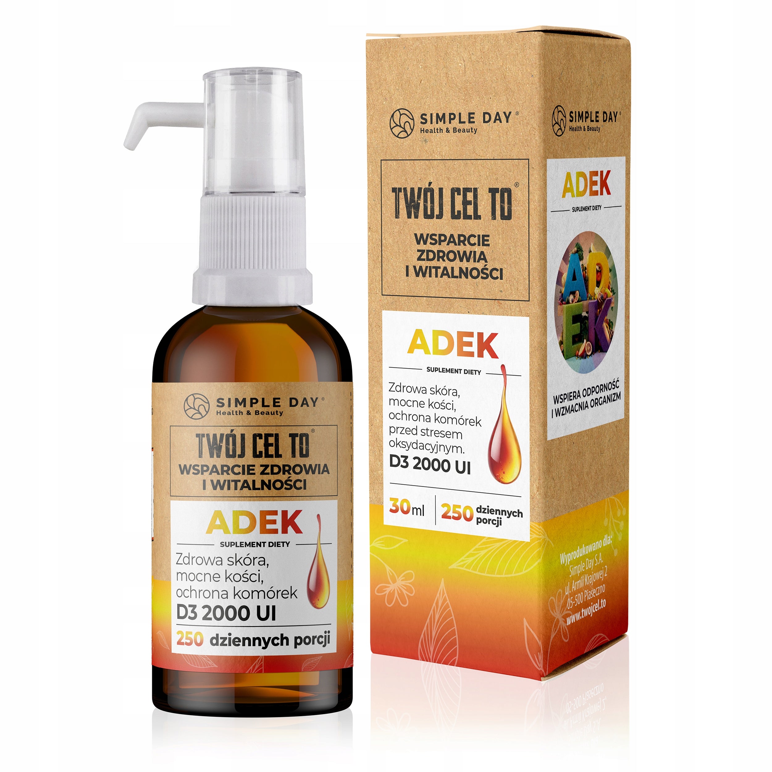 ADEK WIT A, D3 2000 E, K MK7 Drops 250 servings 30ml Immunity, Bones, Vision Packaging status original
