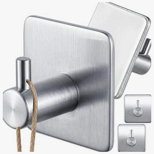 ADHESIVE HOOKS SILVER MINIMALIST FOR BATHROOM SET OF 4