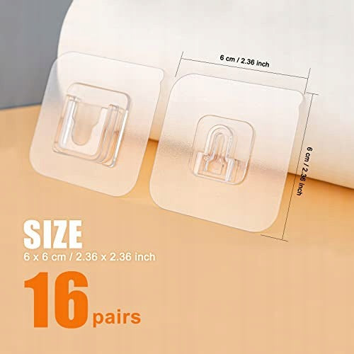 ADHESIVE WALL HOOKS WITHOUT DRILLING TRANSPARENT 16 PAIRS METAL Manufacturer code SWC5908151175729
