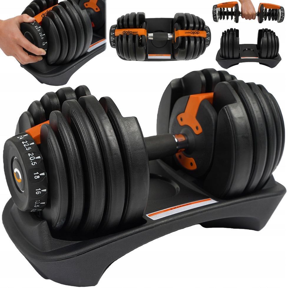 ADJUSTABLE CAST IRON DUMBBELLS WITH STAND RUBBERIZED LOAD 24 KG