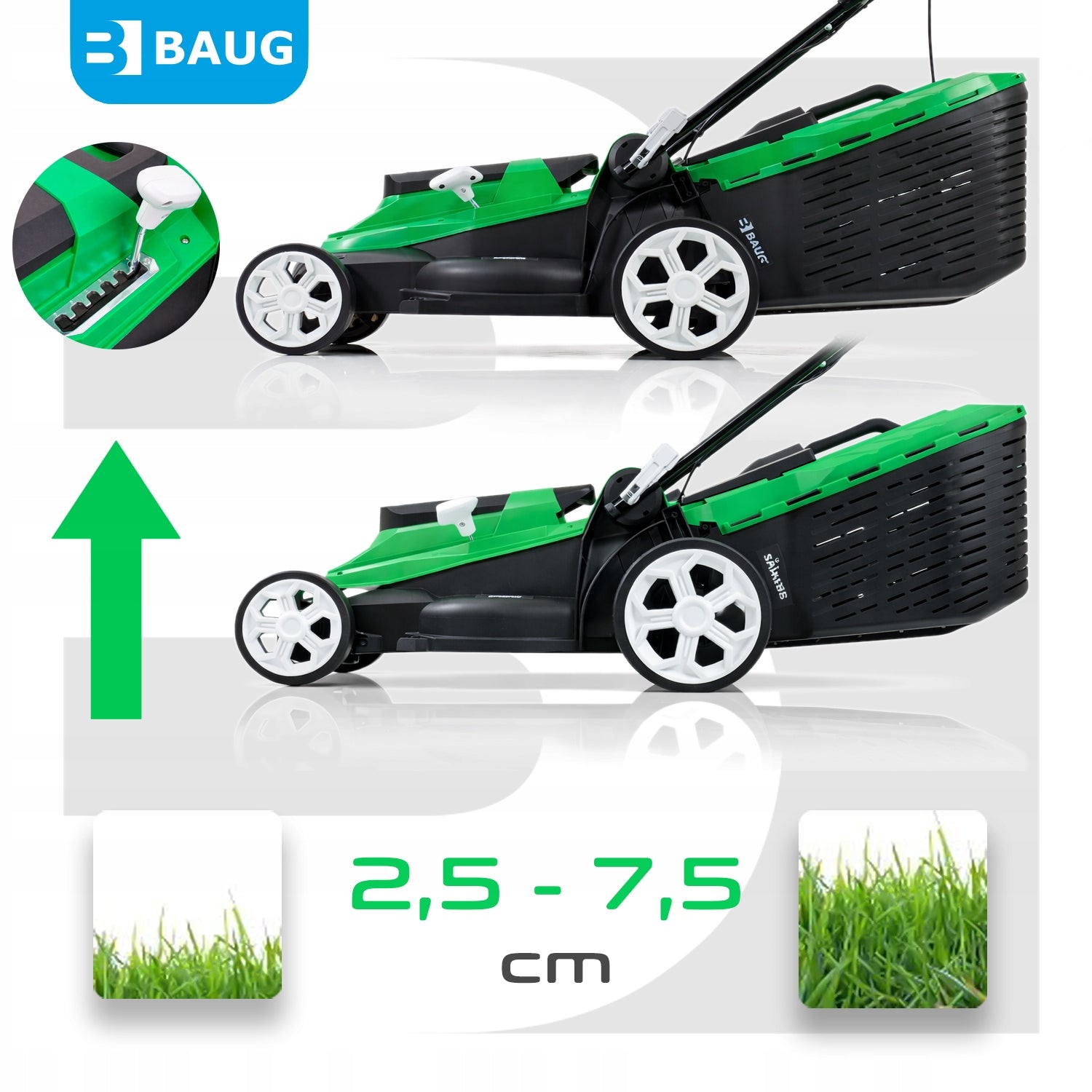 ADJUSTABLE ELECTRIC LAWN MOWER LIGHT STRONG LARGE BASKET 45L 1600W Basket capacity 45 l