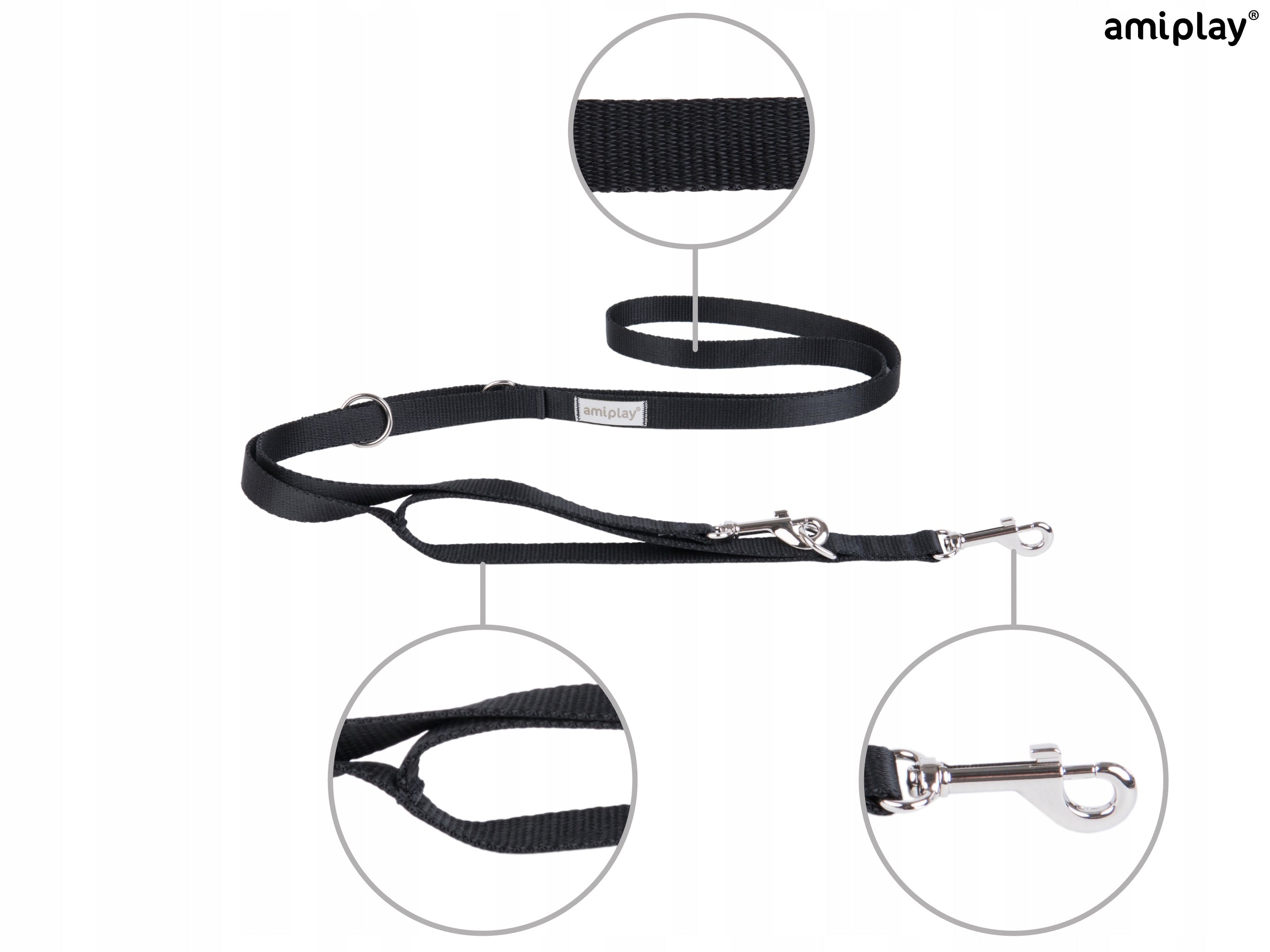 ADJUSTABLE LEASH 8in1 SAMBA ros. S 200-400 x 1,5cm COLOR BLACK AMIPLAY Packaging status original