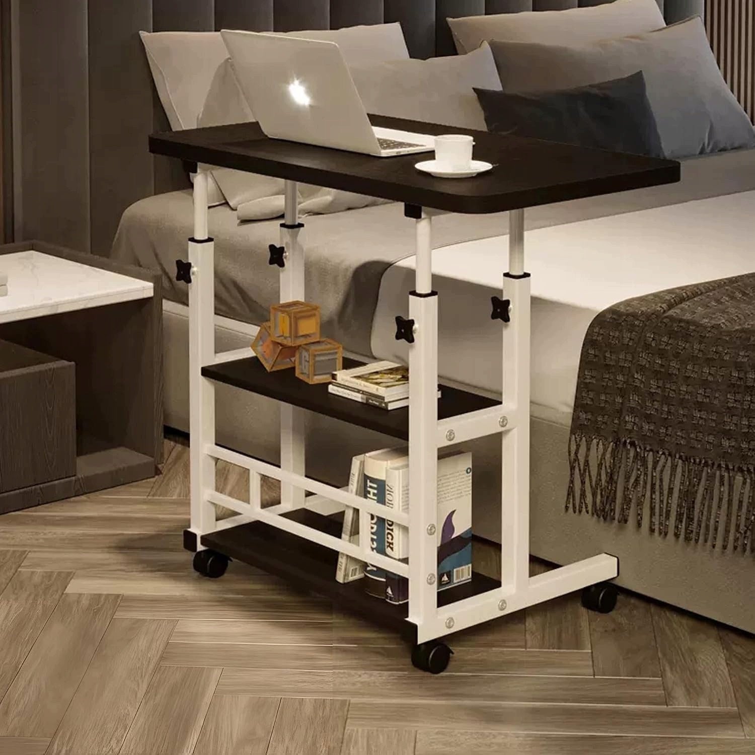 ADJUSTABLE MOBILE TABLE LAPTOP DESK COMPUTER ON WHEELS STAND Furniture color black