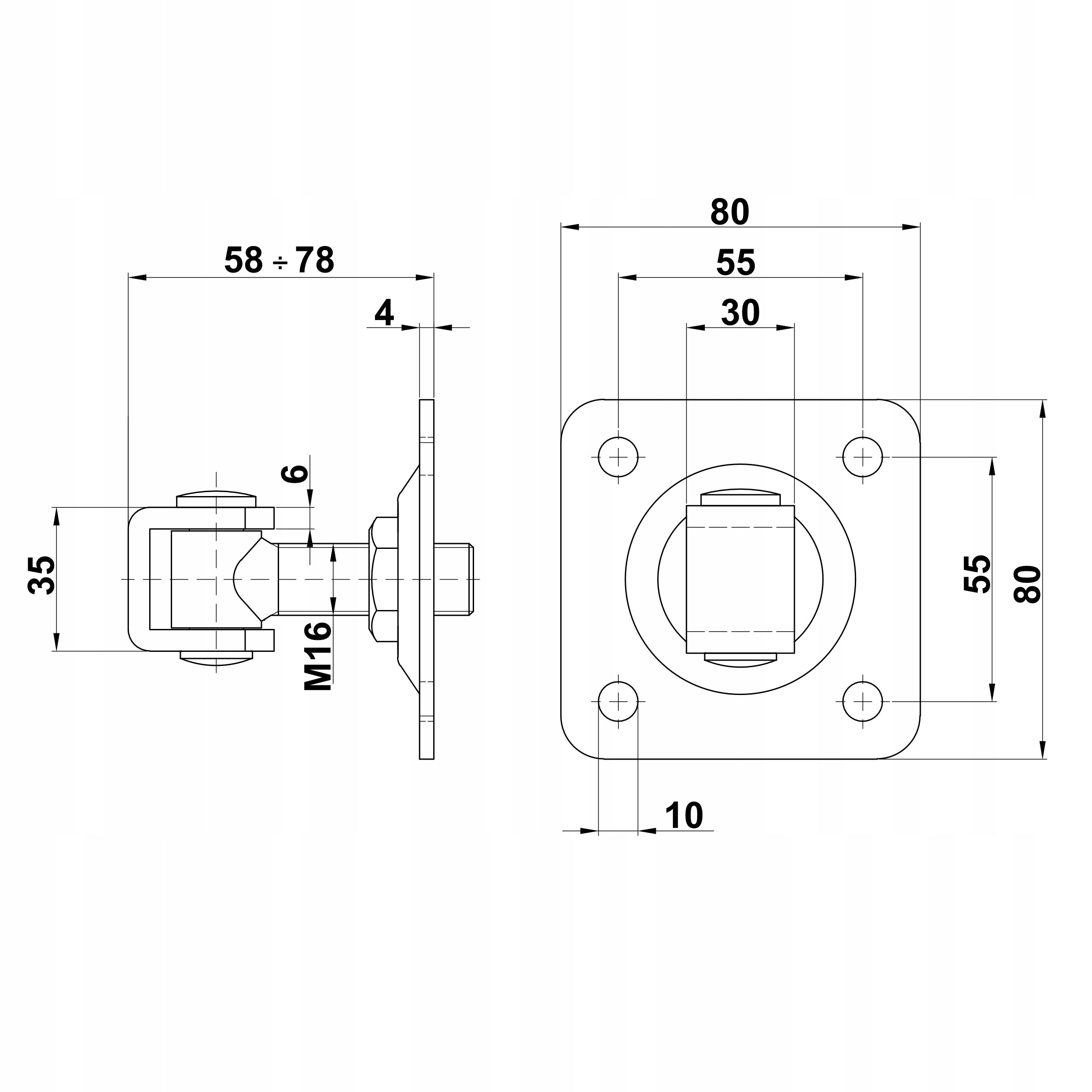 ADJUSTABLE STEEL HINGE FOR GATE M16 WITH SIGN 80x80x4 GALVANIZED Manufacturer code 20.02.002