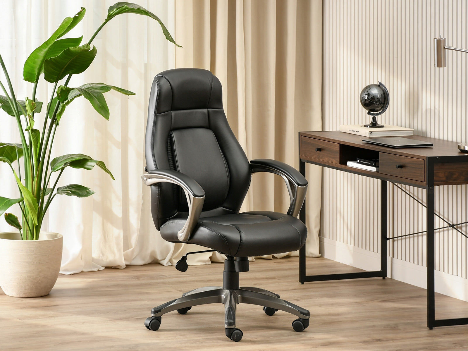 ADJUSTABLE SWIVEL CHAIR WITH HEADREST FOR STUDIO DEKER BLACK ECO LEATHER Brand Mebel-Partner