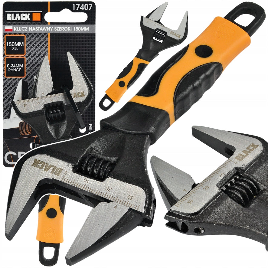 ADJUSTABLE WRENCH SWEDISH 6'' 0-34mm WIDE ADJUSTABLE BLACK