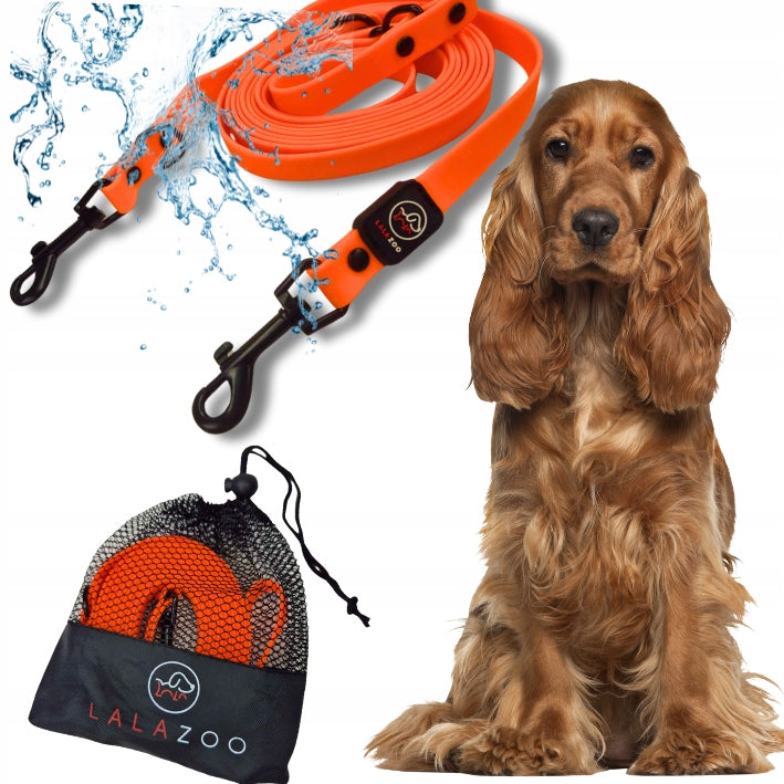 ADJUSTABLE training LEASH, REMOVABLE, waterproof PVC 5M orange rope