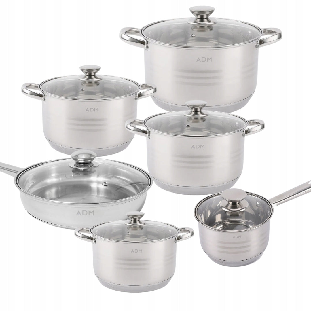 ADM Stainless Steel Pot Set 12 Elements