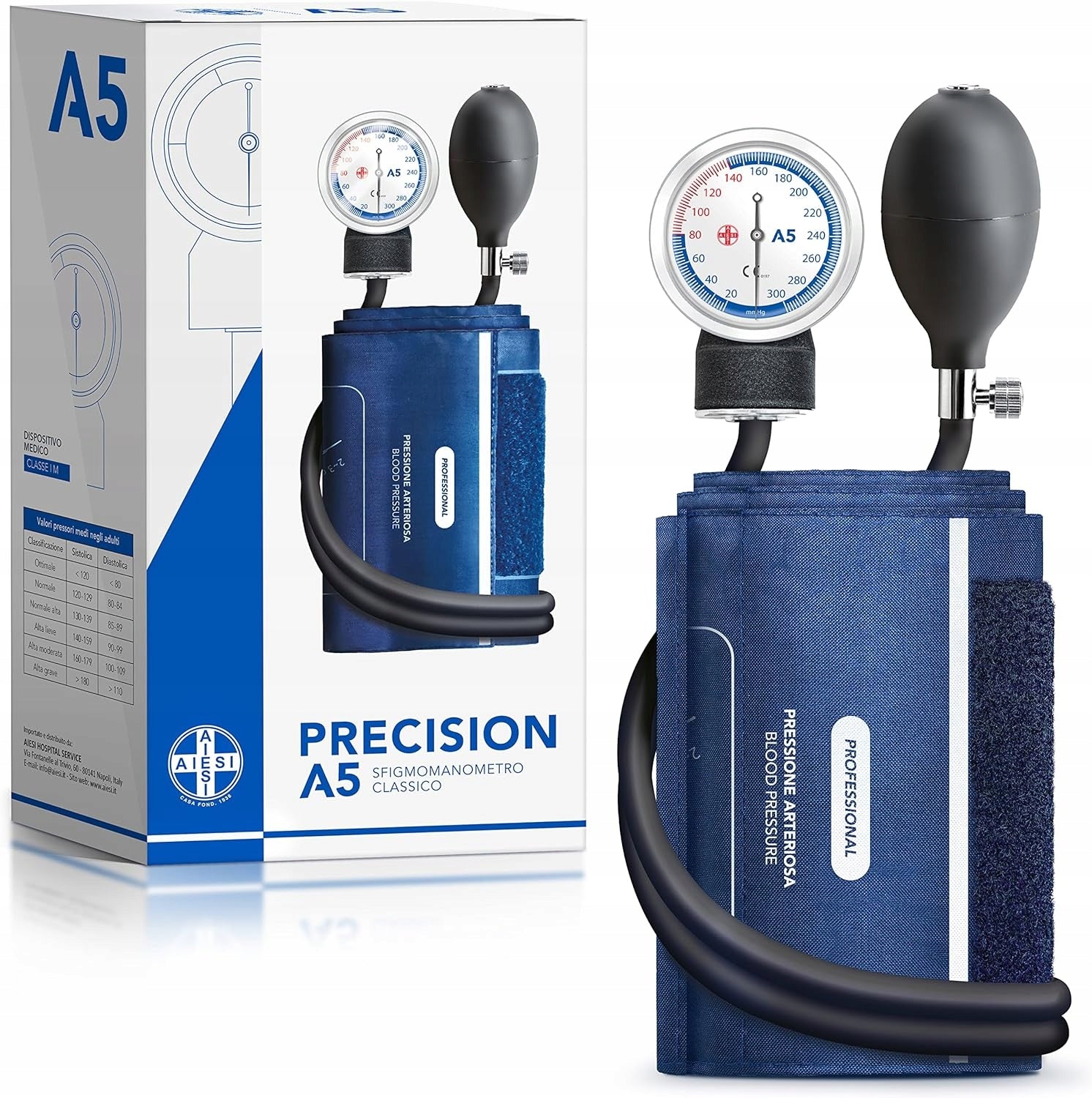 AIESI Professional Handheld blood pressure monitor with flat stethoscope