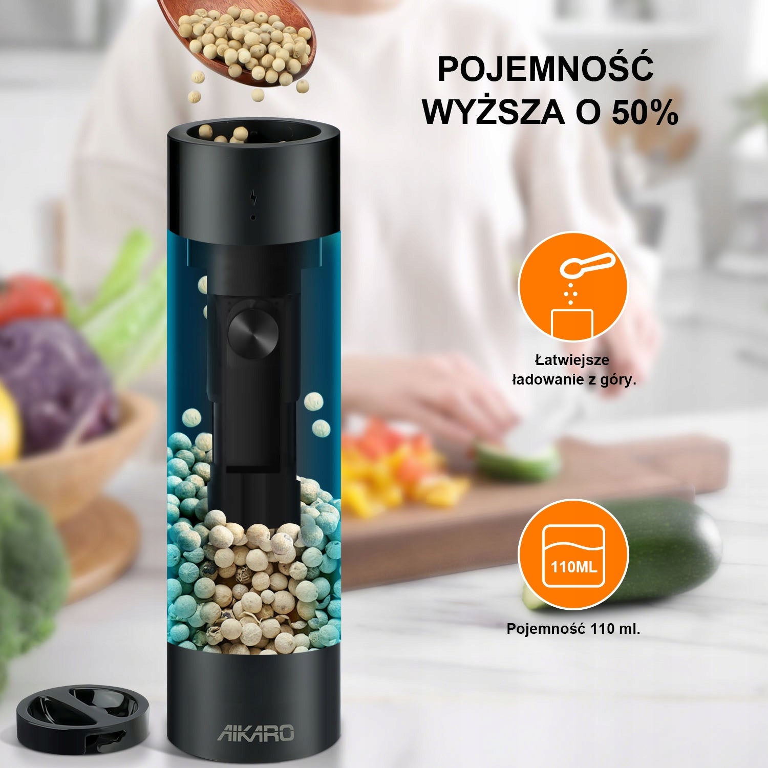 AIKARO Electric Salt and Pepper Mill Automatic Grinder, Battery Operated Brand AIKARO