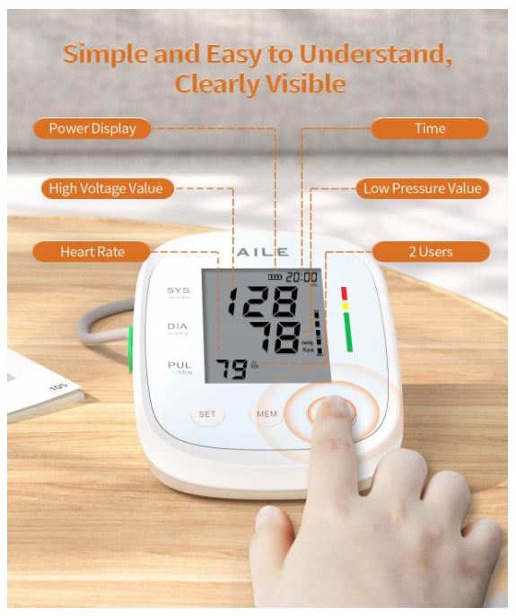 AILE Precision Blood Pressure Monitor with Large Cuff – Memory for 2 People Medical device no