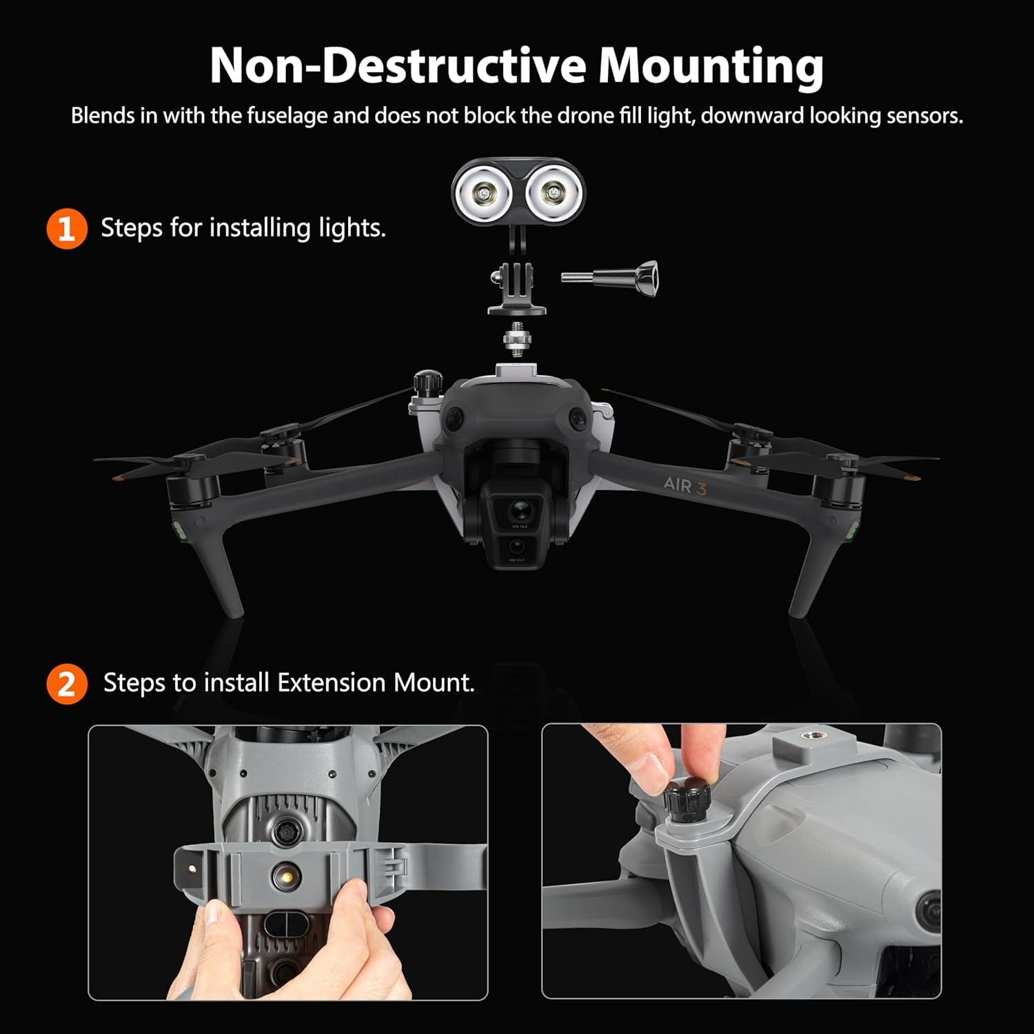 AIR 3 NIGHT LIGHTS WITH 1/4 STUD SCREW EXTENSION BRACKET FOR DJI AIR 3/3S EAN (GTIN) 0718025680144