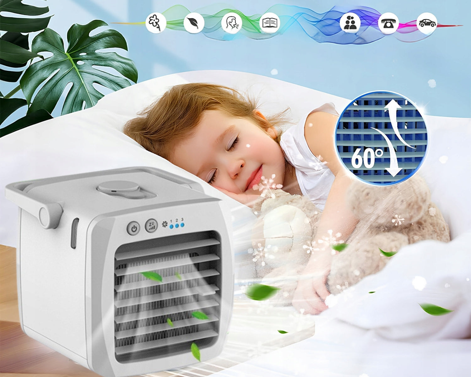 AIR CONDITIONER PORTABLE DESK AIR CONDITIONER WATER QUIET FAN FOR USB 3IN1 Dominant color white