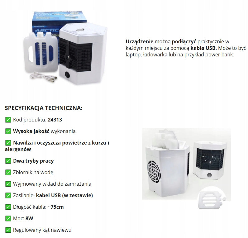 AIR CONDITIONER PORTABLE MINI FOR WATER HUMIDIFIER 2in1 Model MINI POKOJOWY PRZENOŚNY WENTYLATOR CHŁODZENIE