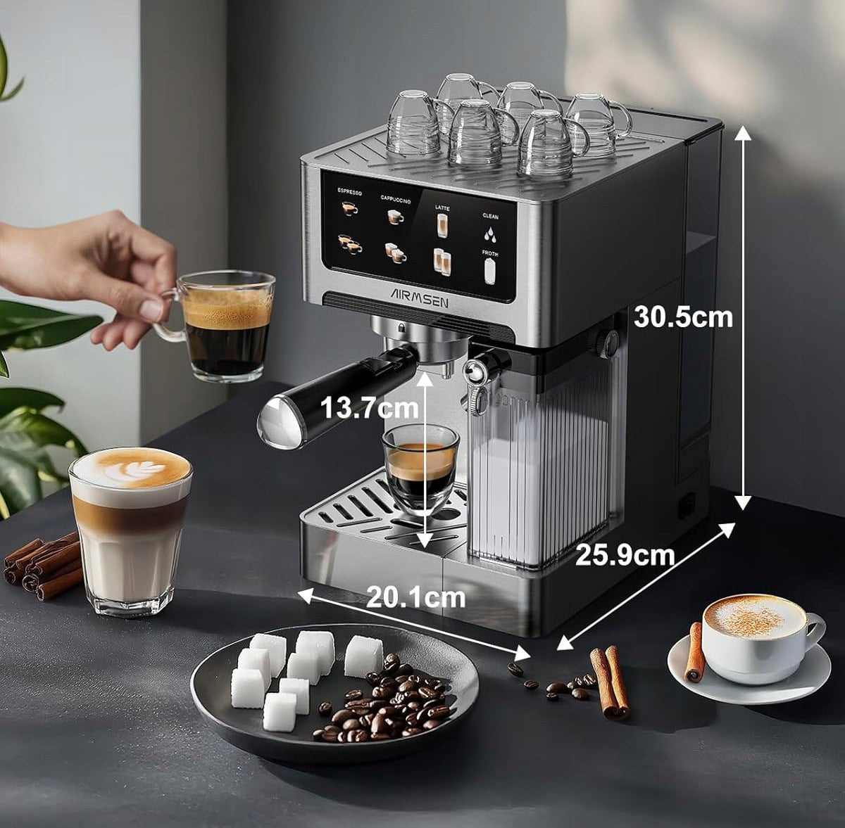 AIRMSEN 20 Bar Coffee Maker with Automatic Cob Milk frother Manufacturer code BCM2308