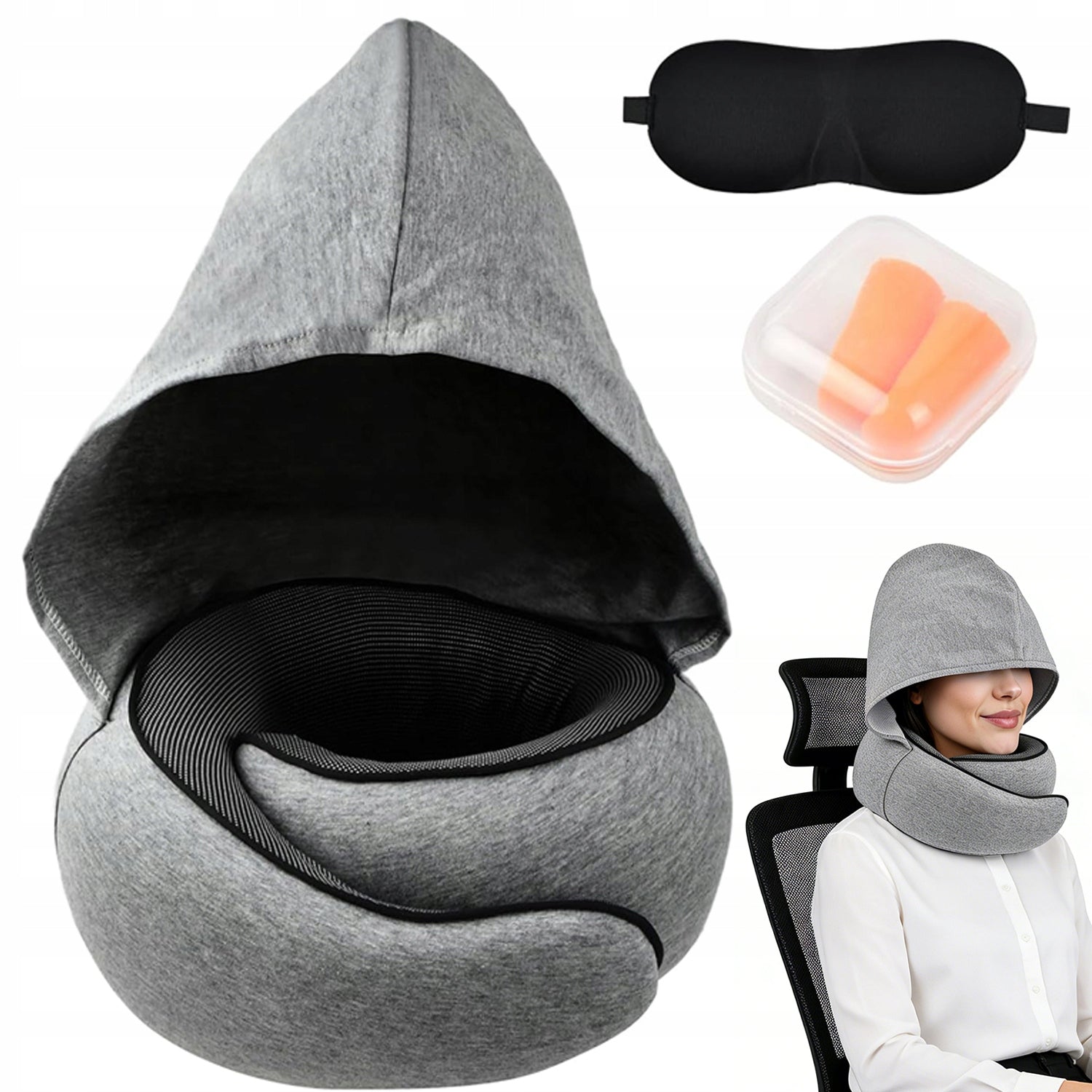 AIRPLANE CUSHION TRAVEL PILLOW MEMORY FOAM + EARPLUGS