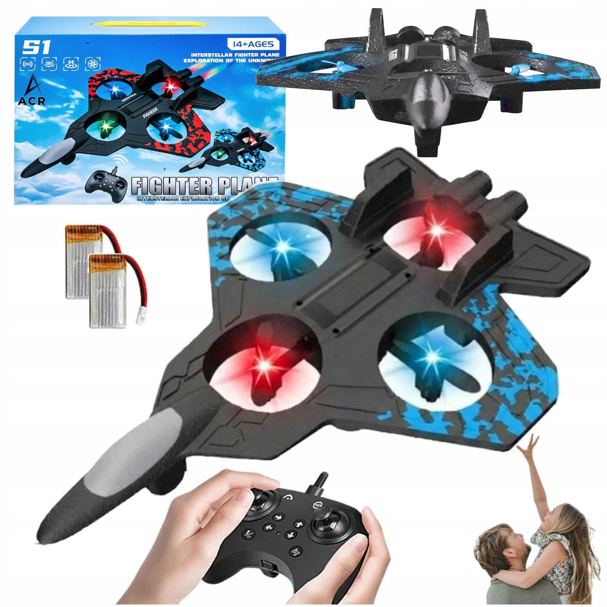 AIRPLANE REMOTE CONTROLLED DRONE RC MODEL FLYING PILOT LED 360 2aku GIFT