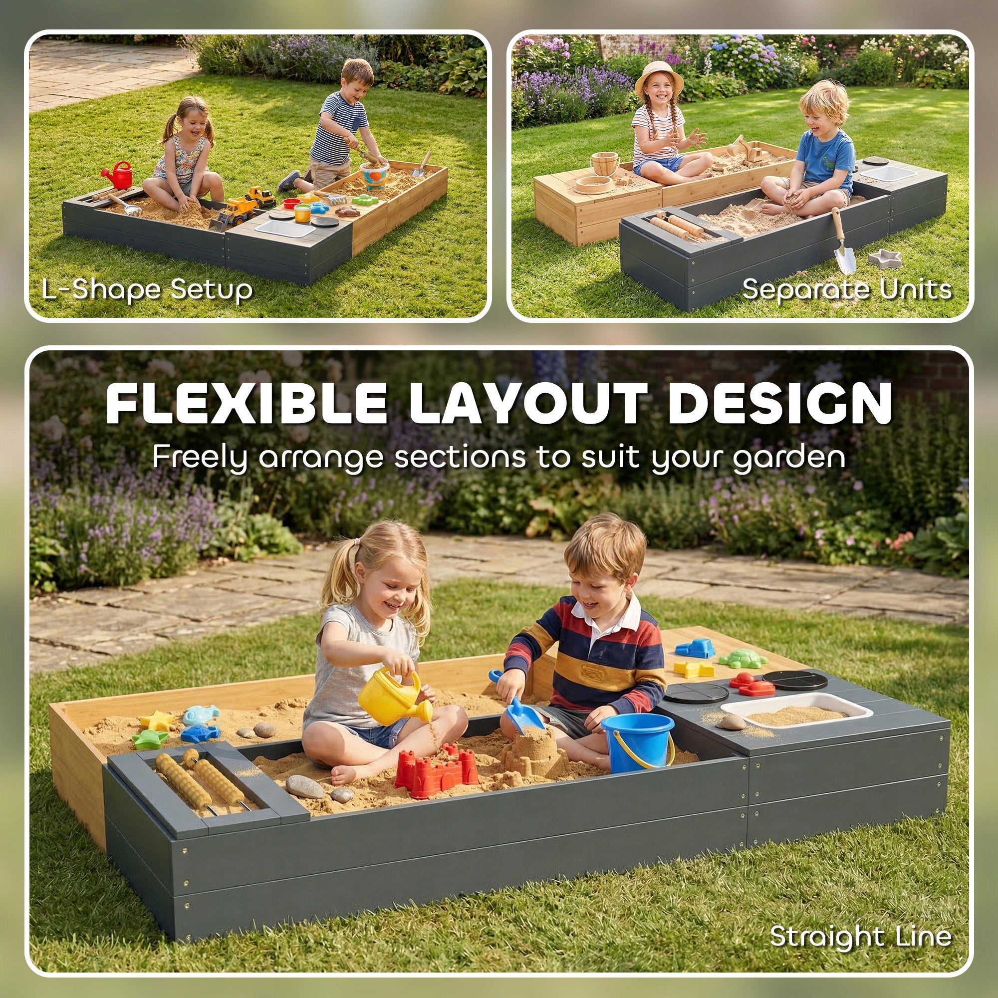 AIYAPLAY 2-piece sandbox 150 x 90 cm with seat and storage Brand AIYAPLAY