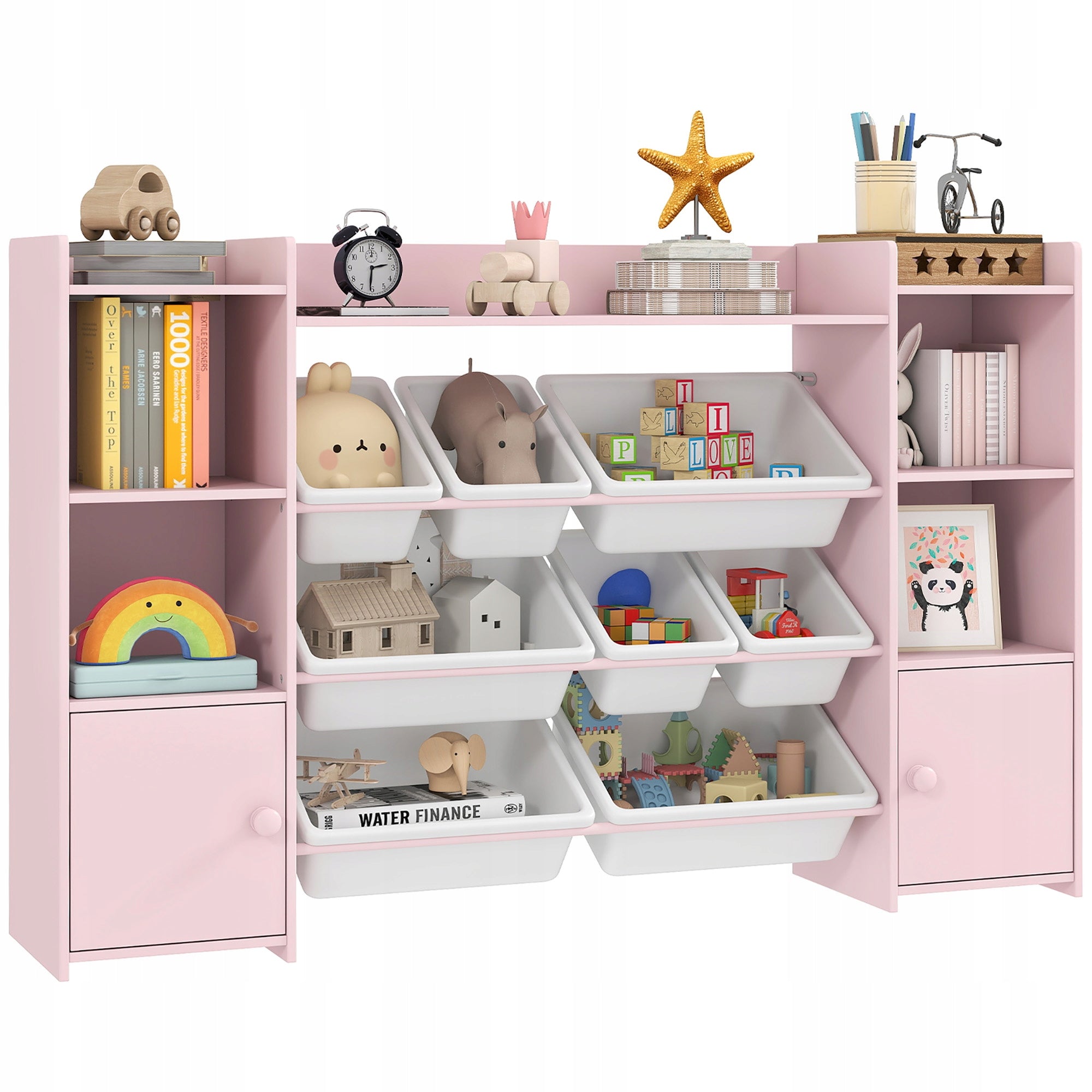 AIYAPLAY Children's toy rack with 8 removable boxes, pink