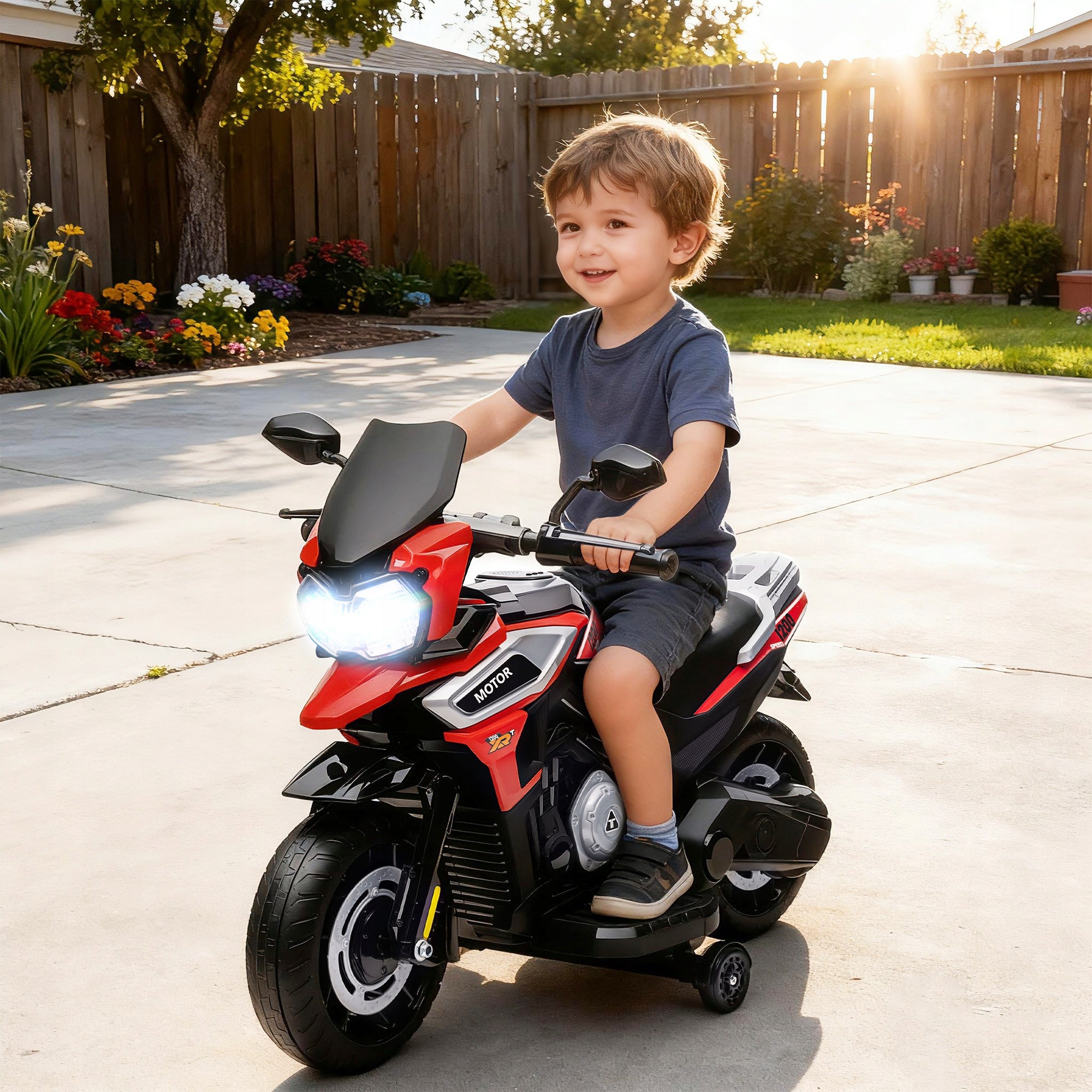 AIYAPLAY Electric Motorcycle for Children 6V with 2 Side Wheels, Red Packaging status original