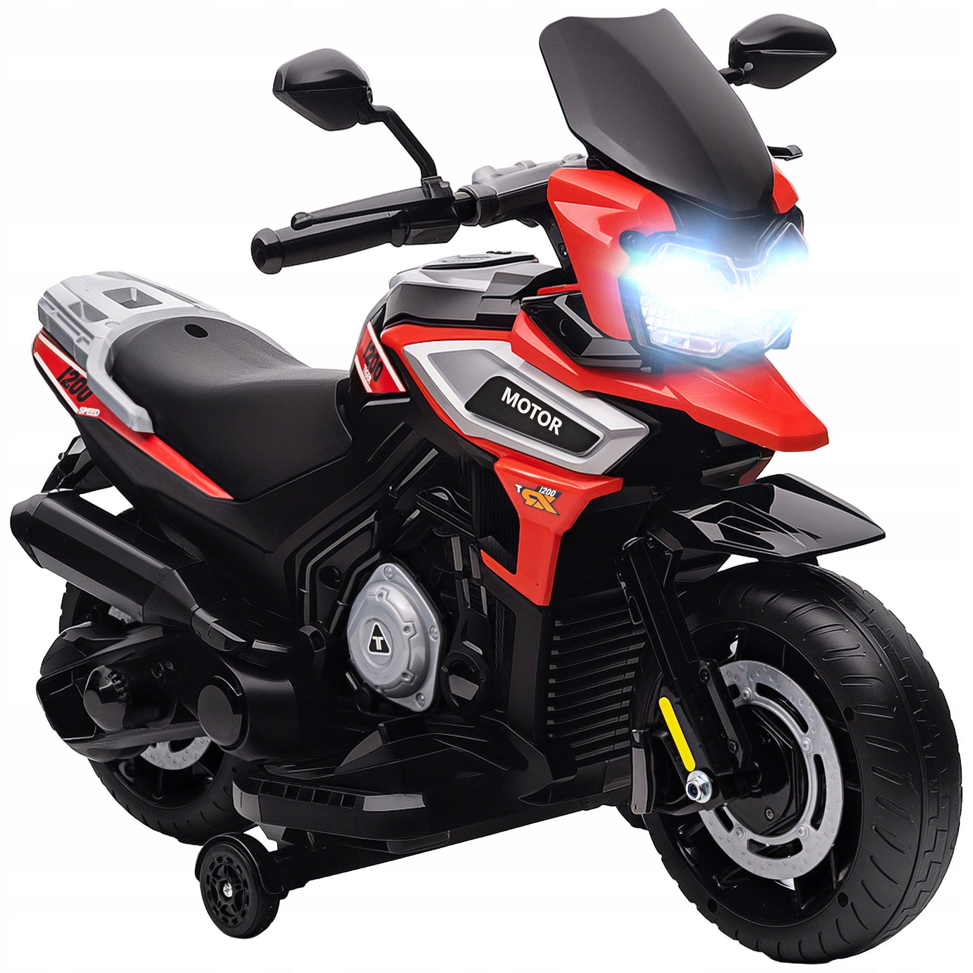 AIYAPLAY Electric Motorcycle for Children 6V with 2 Side Wheels, Red