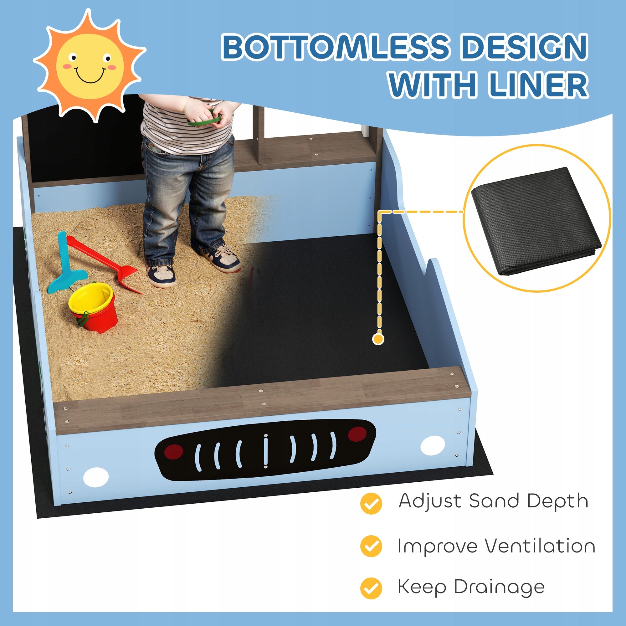 AIYAPLAY Sandbox with roof 90 x 108 cm, wooden, with bench EAN (GTIN) 4255826866064
