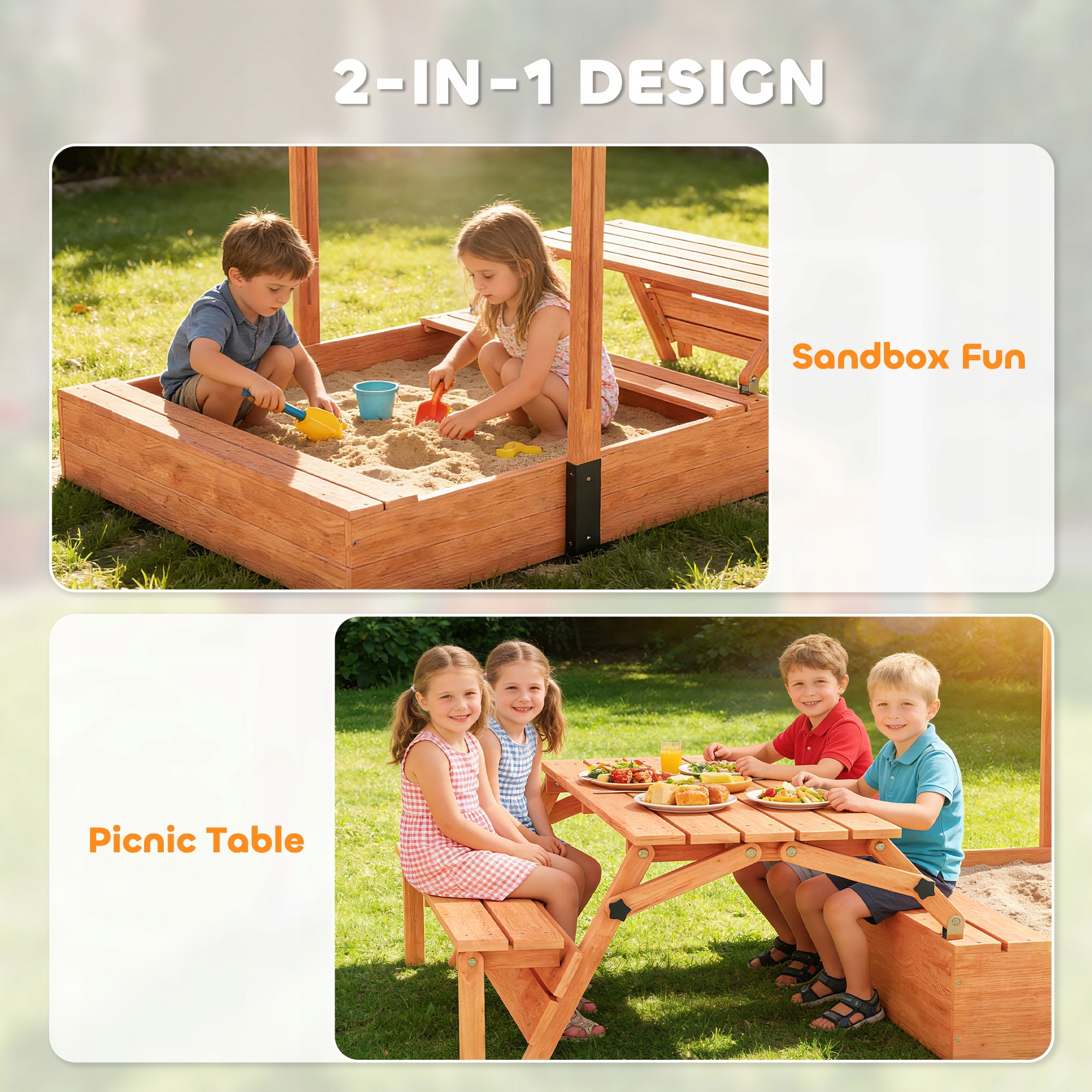 AIYAPLAY Sandbox with roof with folding picnic table and benches Brand AIYAPLAY