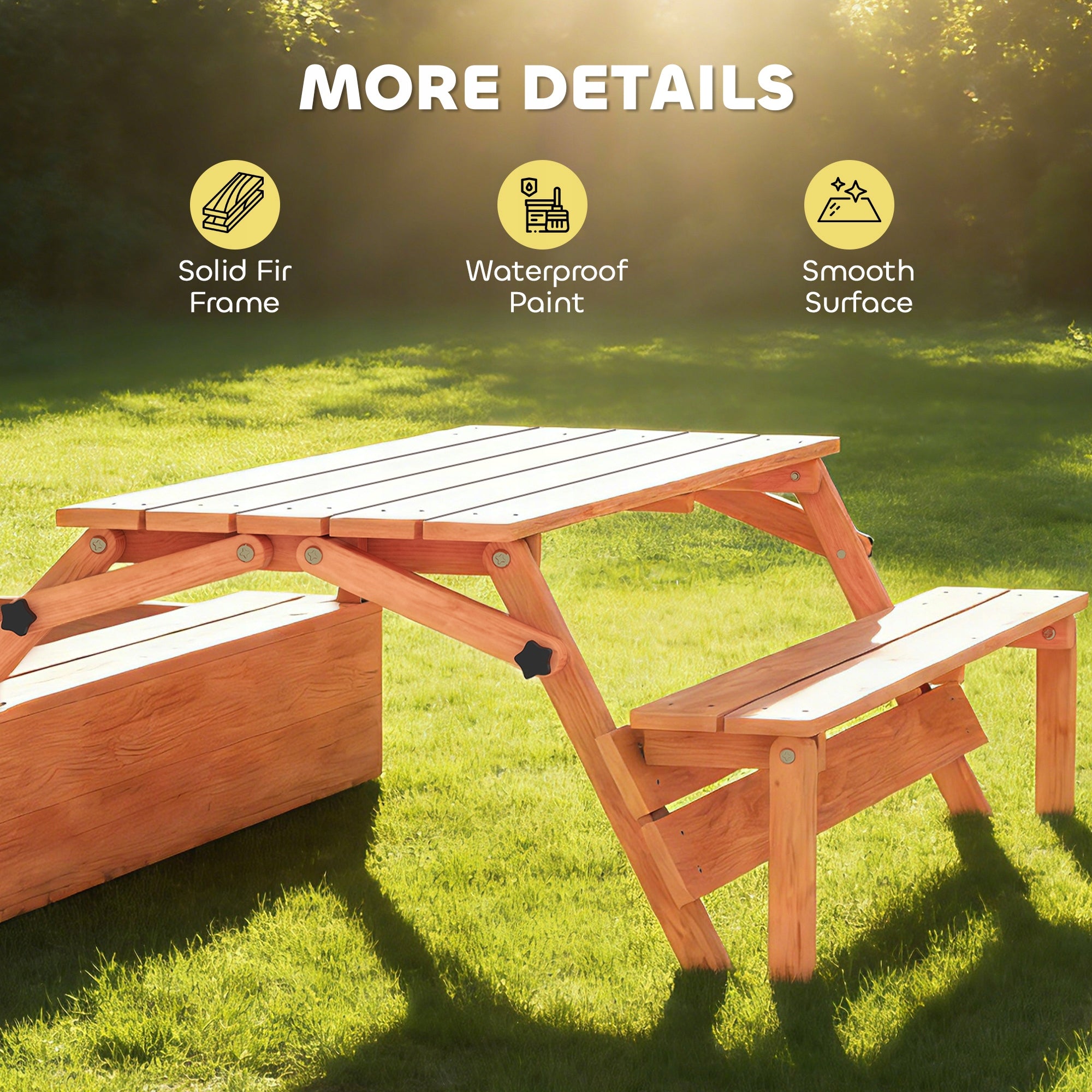 AIYAPLAY Sandbox with roof with folding picnic table and benches Product height 120 cm