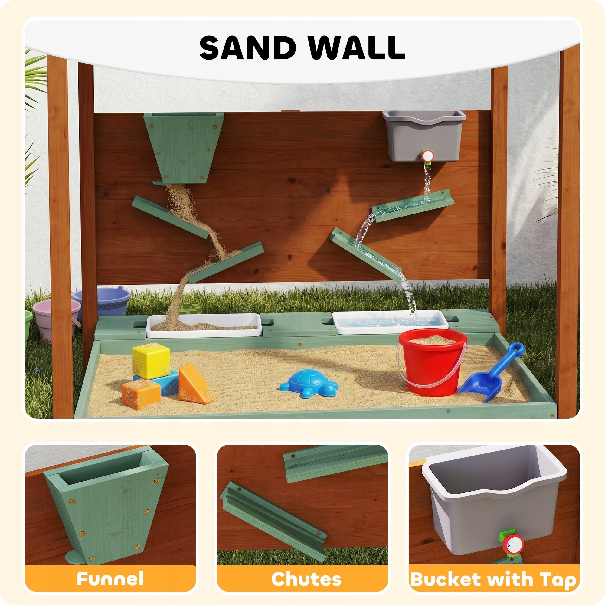 AIYAPLAY Wooden sandbox with canopy for children, 116 x 112,5 x 128 cm Brand AIYAPLAY