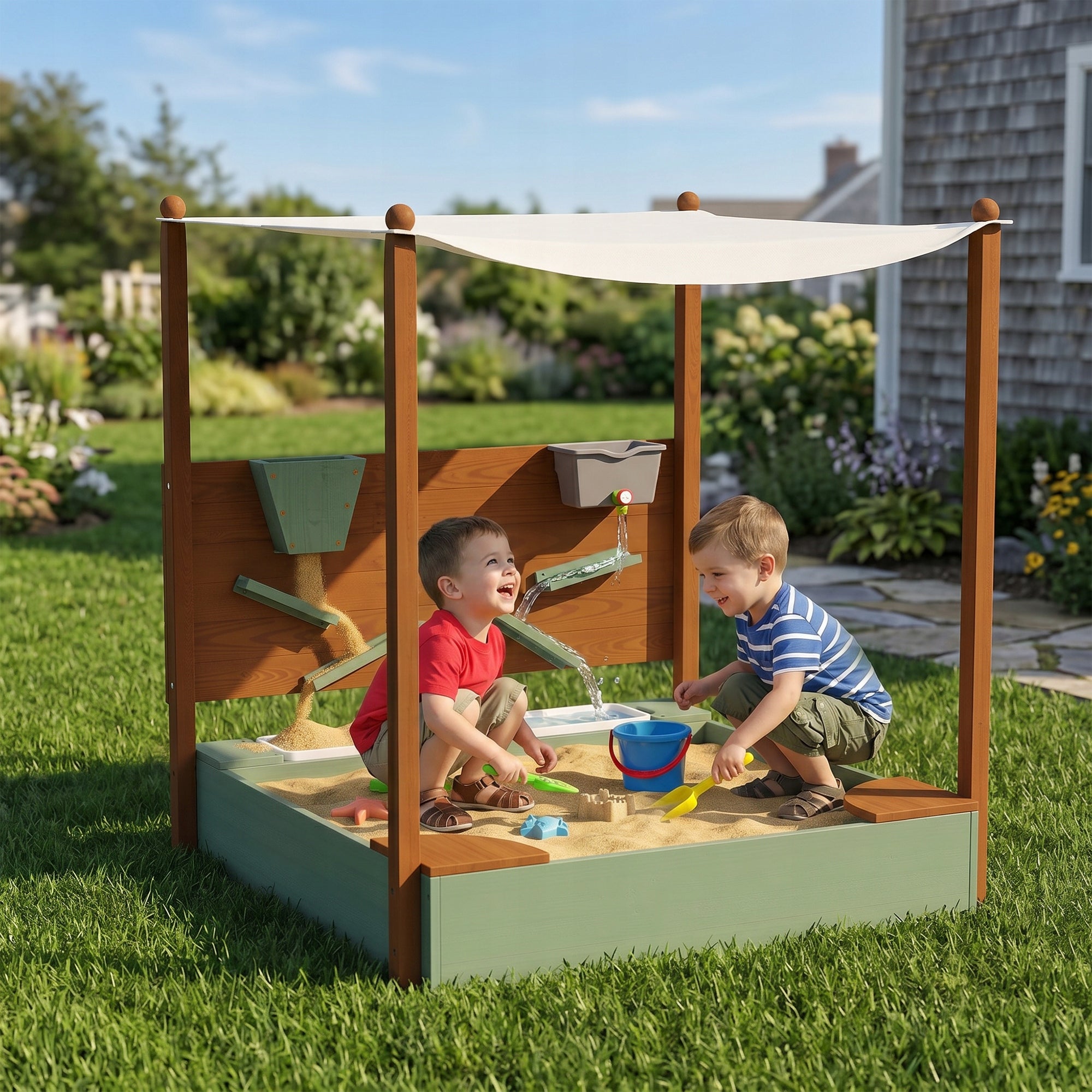 AIYAPLAY Wooden sandbox with canopy for children, 116 x 112,5 x 128 cm Manufacturer code 343-080V00GN