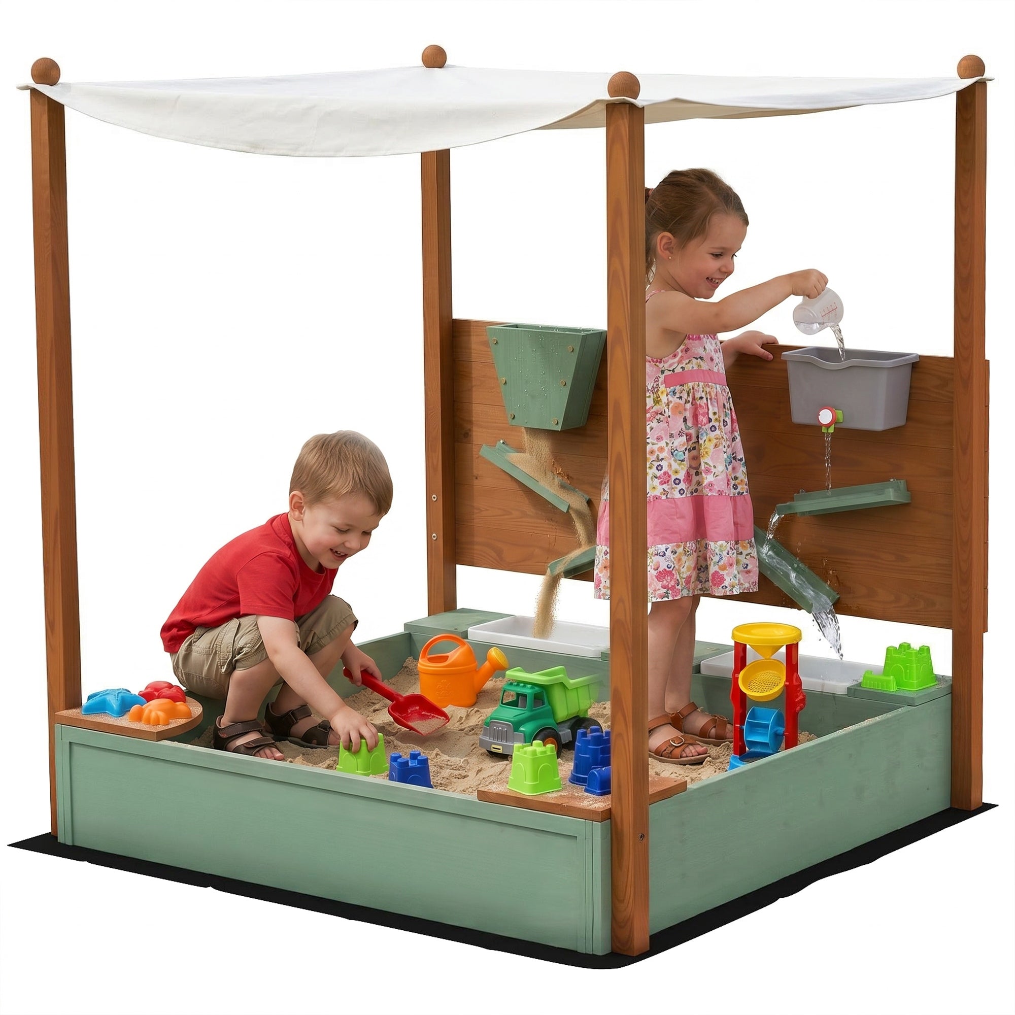 AIYAPLAY Wooden sandbox with canopy for children, 116 x 112,5 x 128 cm