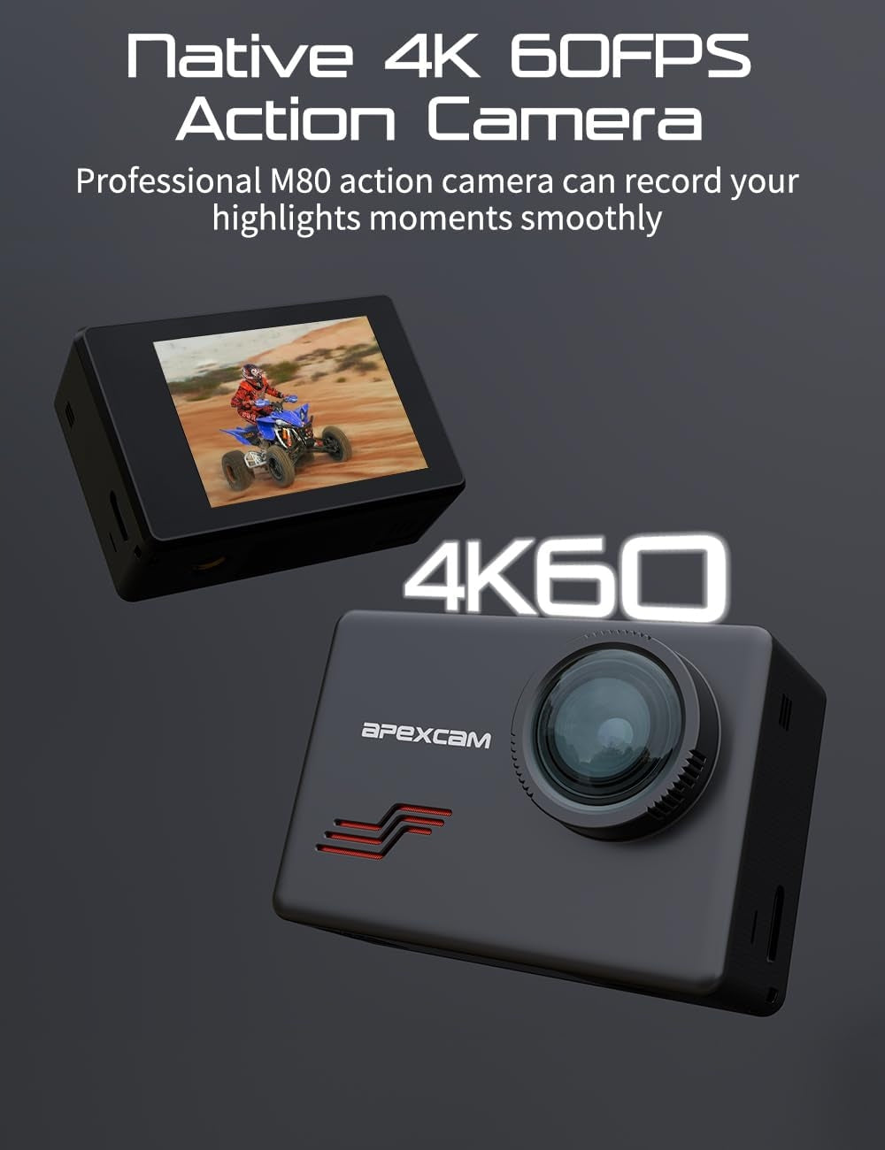 AJ95 APEXCAM M80 Sports Camera 4K 60FPS 48MP – Set with 64GB Card Manufacturer code B0DNJRLJQ7