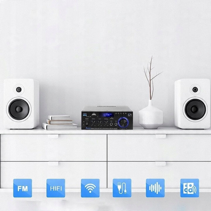 AK45 AUDIO AMPLIFIER FM BLUETOOTH RADIO 5.0 HIFI WITH USB SD AUX AND REMOTE CONTROL Manufacturer code YST1