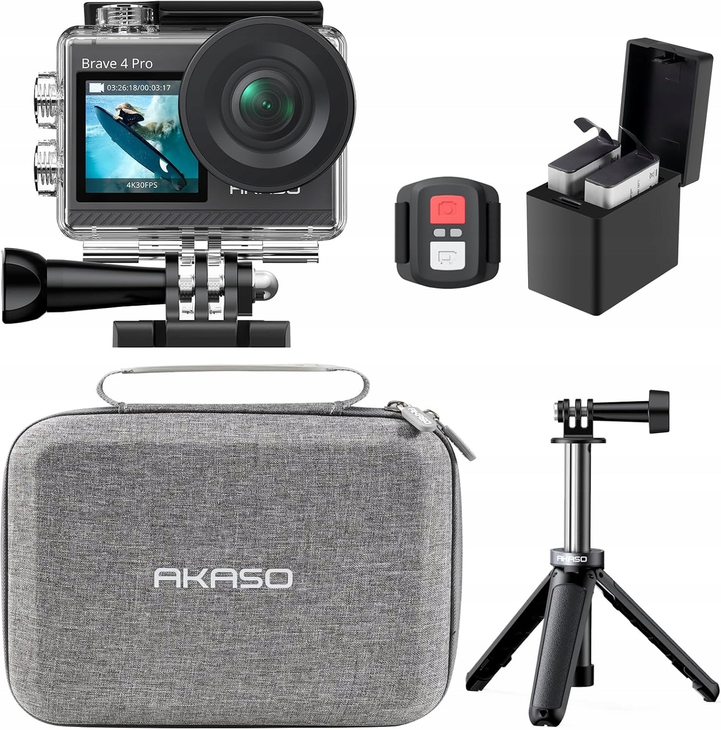 AKASO Brave 4 Pro 4K EIS Sports Camera, Tripod 60cm Waterproof Bag