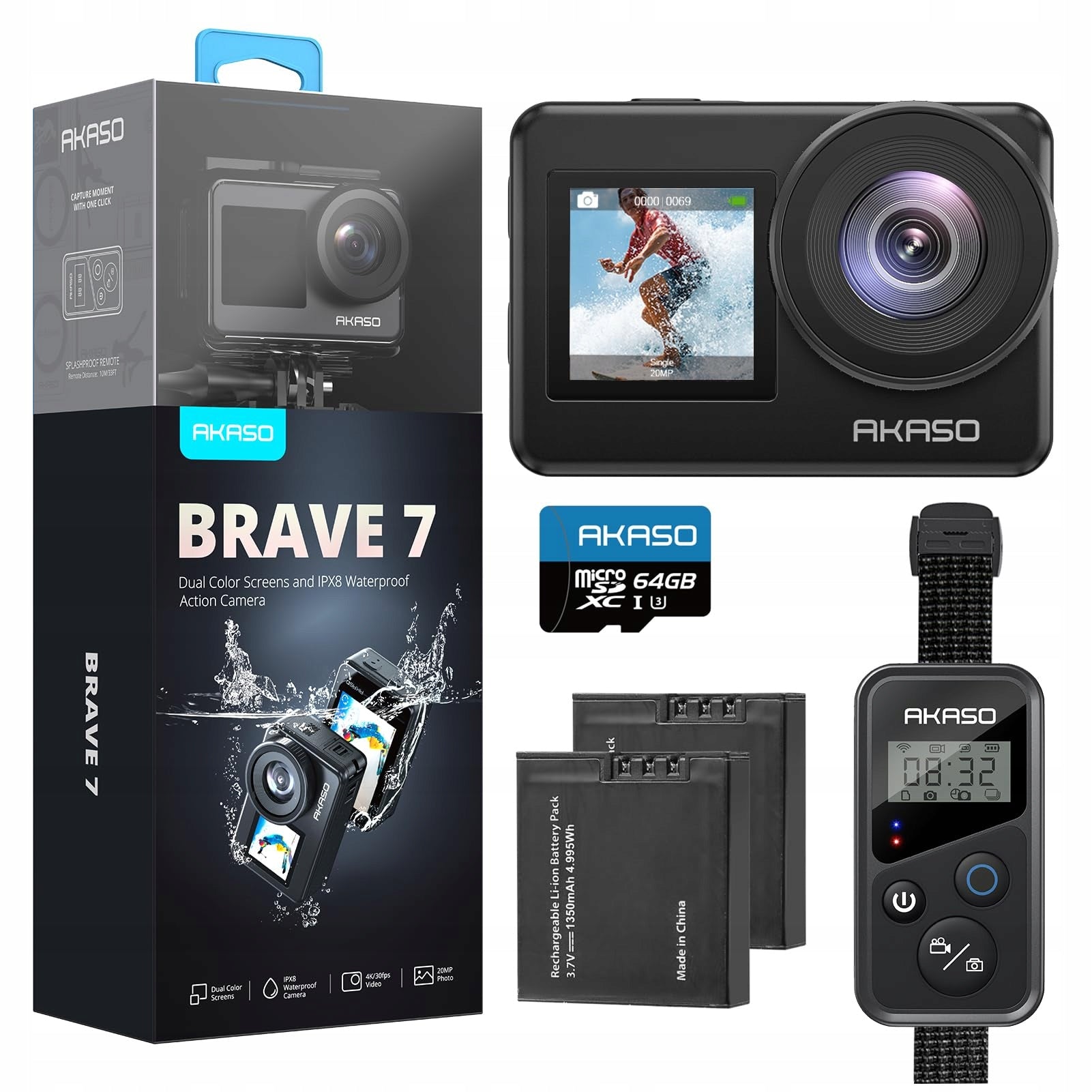 AKASO Brave 7 4K Camera 30FPS 64GB microSDXC 20MP WiFi Waterproof