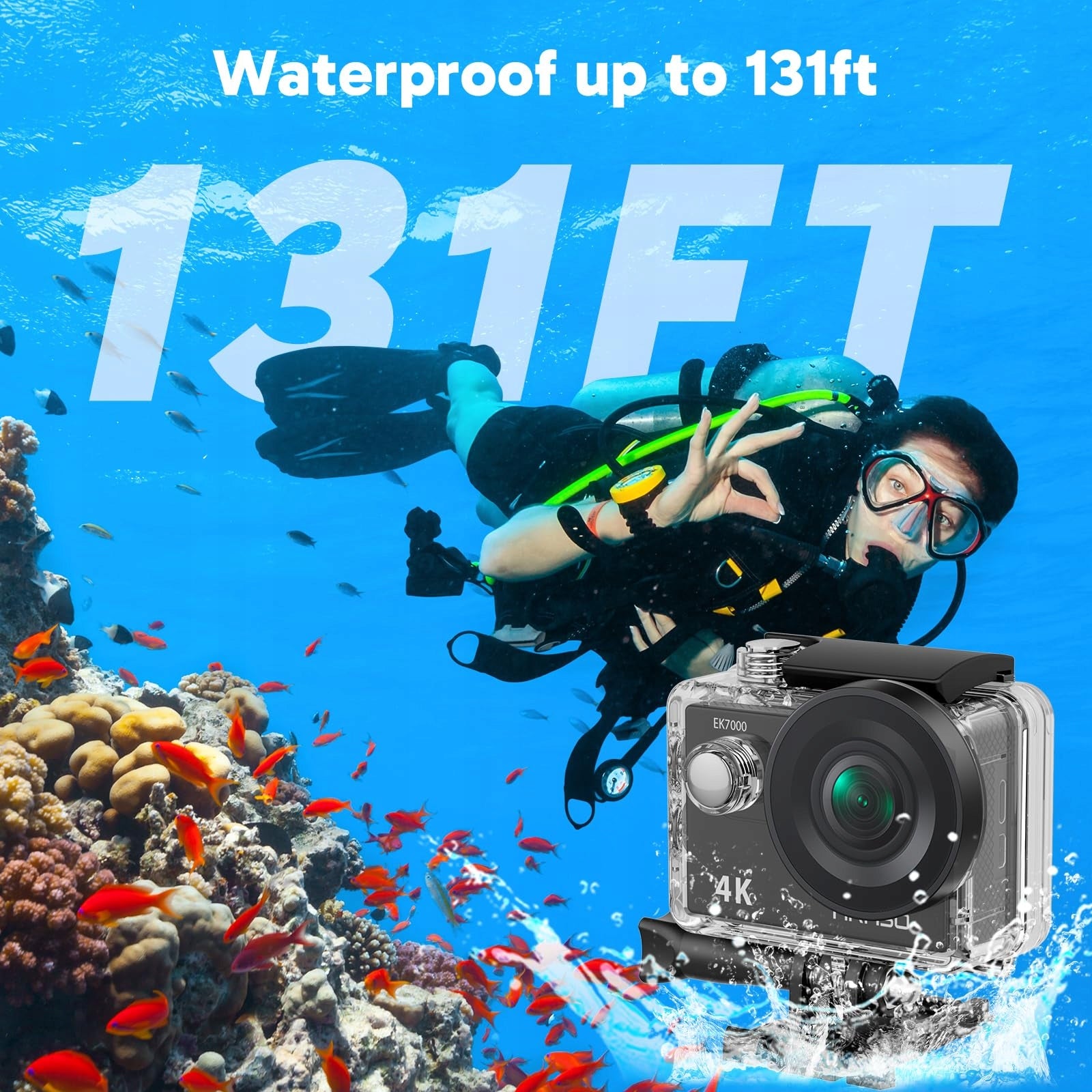 AKASO EK7000 Sports Camera 4K 30FPS 64GB SD Card Underwater 170° LCD 2.4G Brand AKASO