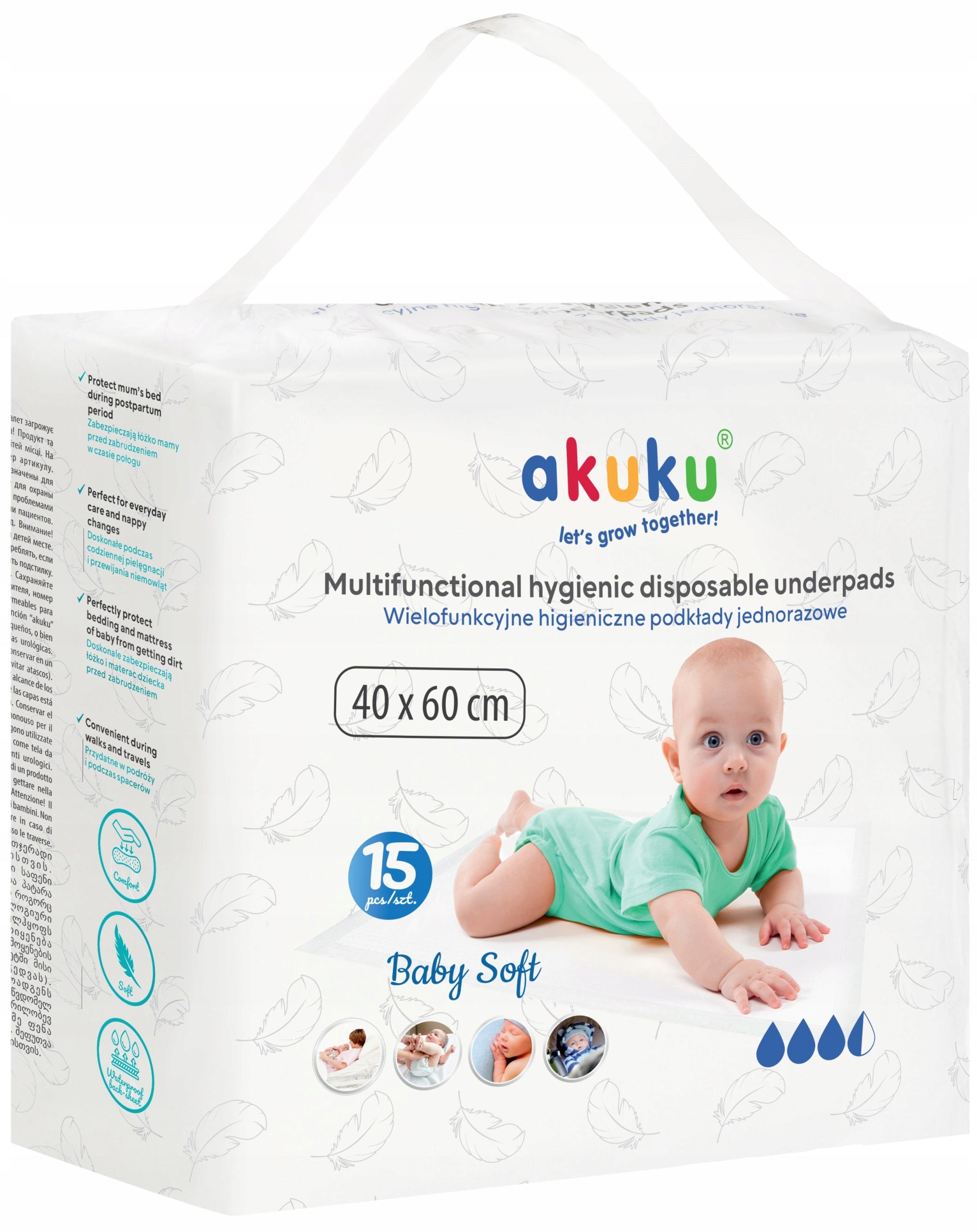 AKUKU DISPOSABLE HYGIENE CHANGING PADS 40x60cm 15pcs A0500