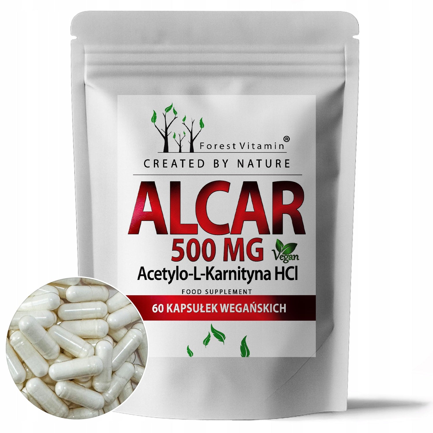 ALCAR ACETYL-L-CARNITINE HCL 500 MG 60 CAPSULES HPMC VEGAN DIETARY SUPPLEMENT
