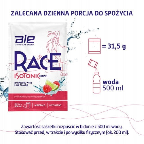 ALE Race Isotonic Drink 315 g – Raspberry & Lime, Energy & Hydration Packaging status original