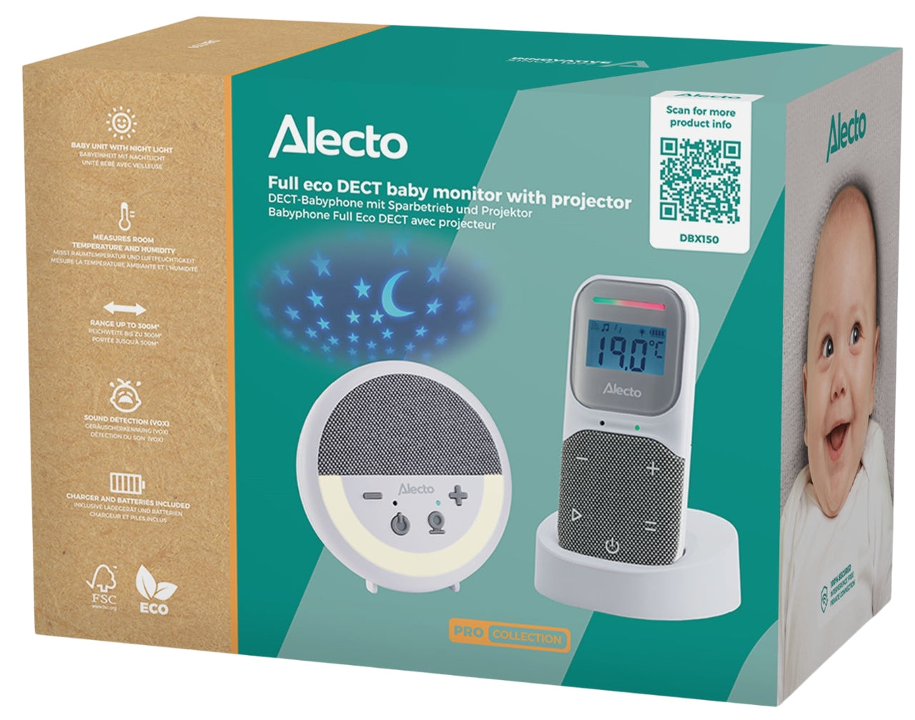 ALECTO DBX150 NANNY ECO DECT PREMIUM PROJECTOR LULLABIES LAMP THERMOMETER Manufacturer code DBX150