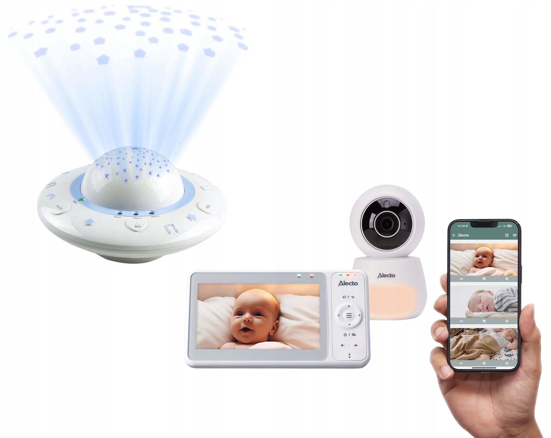 ALECTO DVM2060 NANNY VIDEO SCREEN 5" APP MOVING CAMERA + PROJECTOR!
