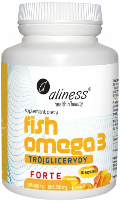 ALINESS Fish Omega 3 Forte Triglycerides EPA 500 DHA 250 HEART BRAIN 2x60k Brand Medicaline