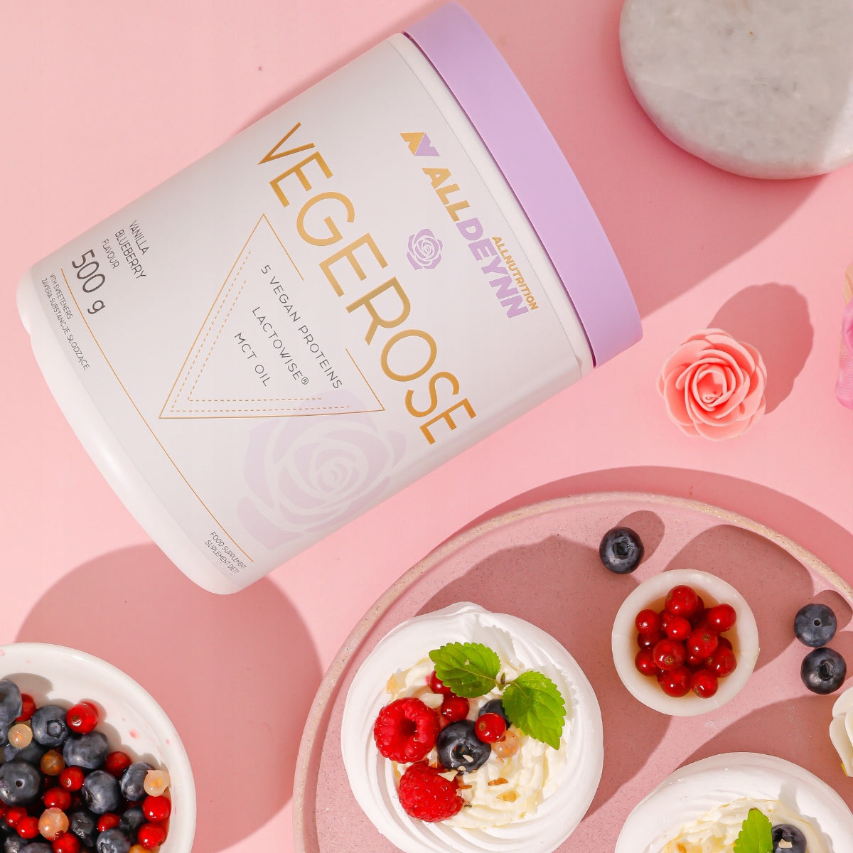 ALLDEYNN VEGEROSE 500 g VEGETABLE PROTEIN WITHOUT SUGAR MCT VANILLA BLUEBERRY Packaging status original