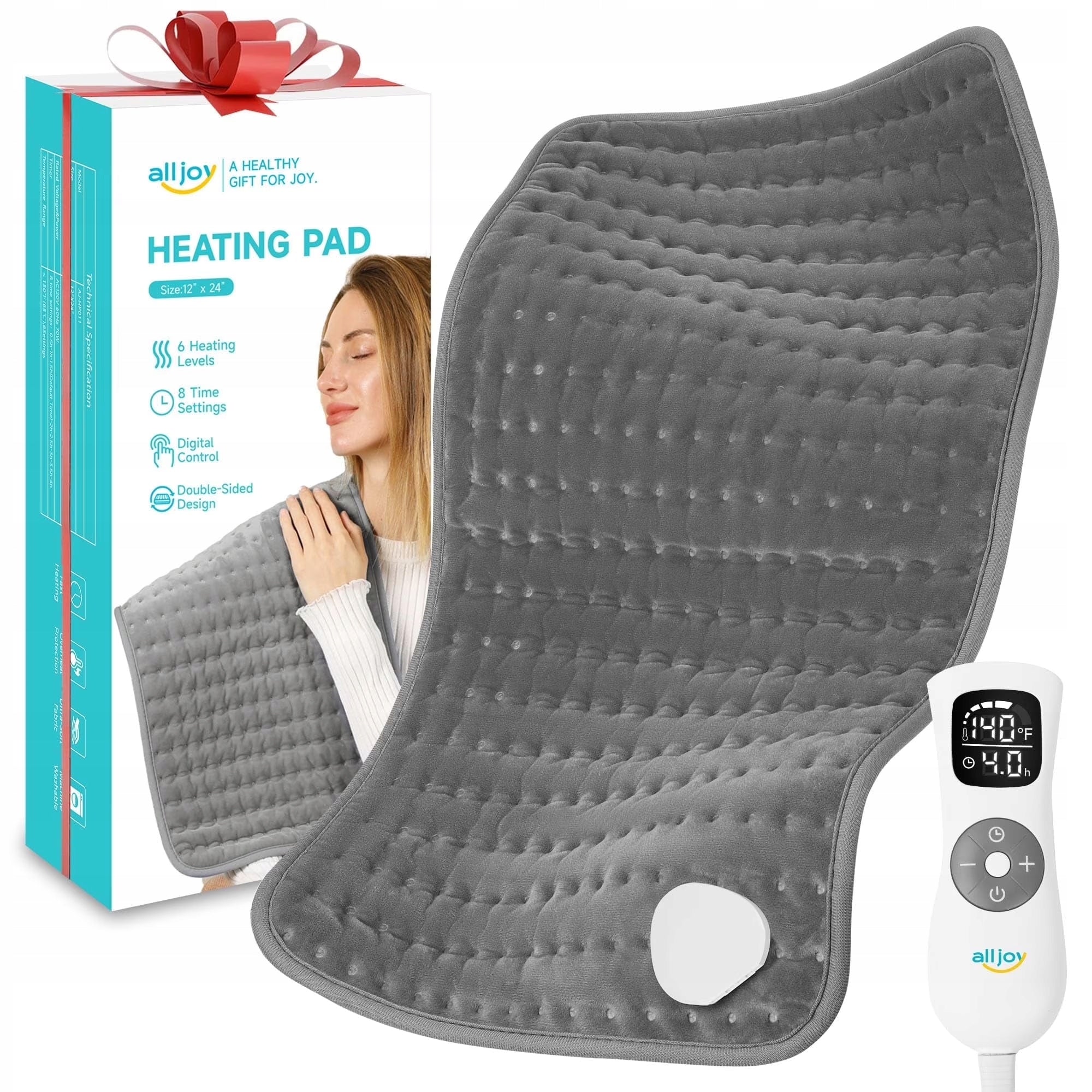 ALLJOY 60x30cm Heating Pad 6 Heat Levels Shoulder Back Abdomen Leg Relief