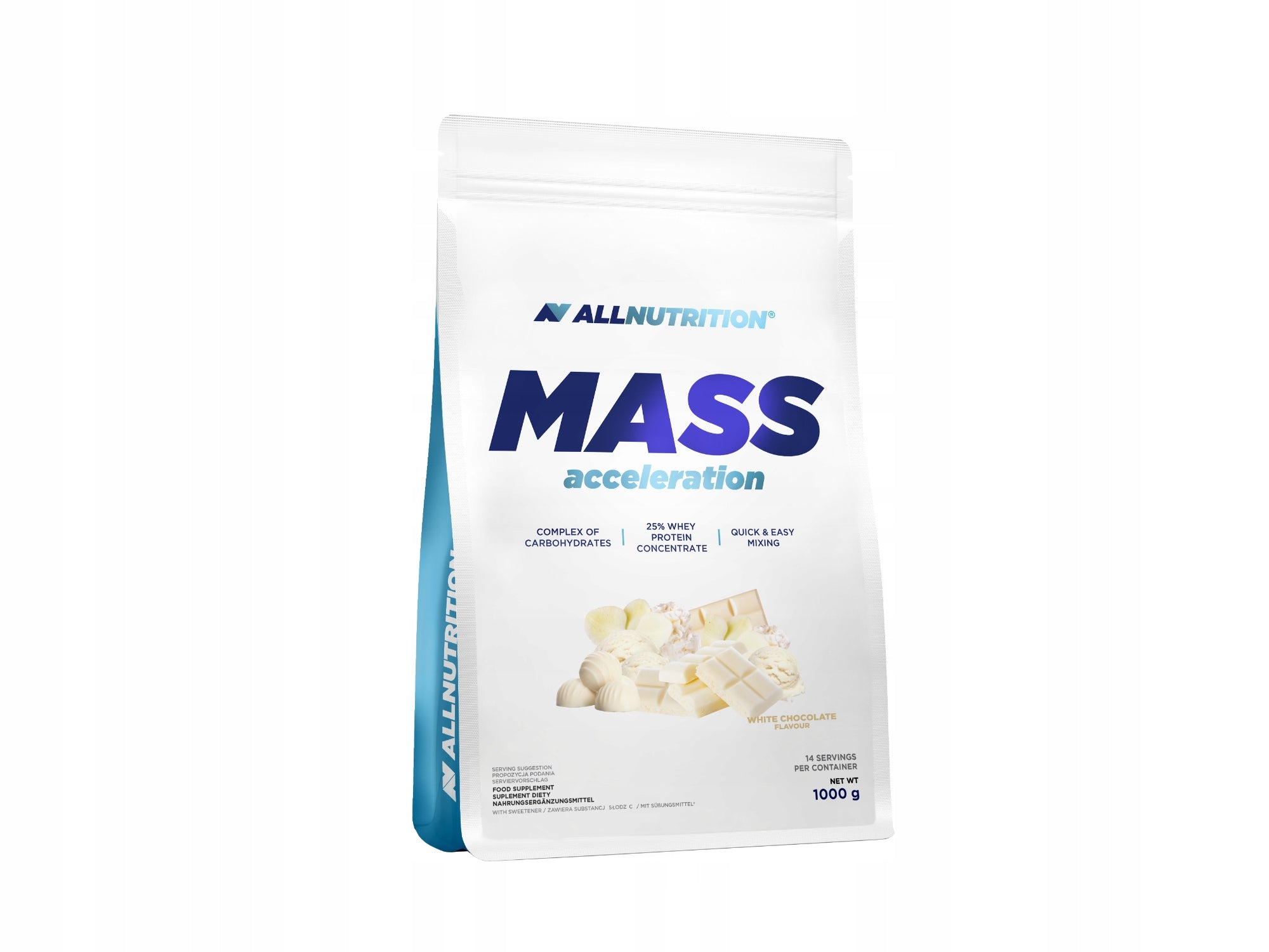ALLNUTRITION MASS ACCELERATION 1000g WHITE CHOCOLATE GAINER MUSCLES WHITE