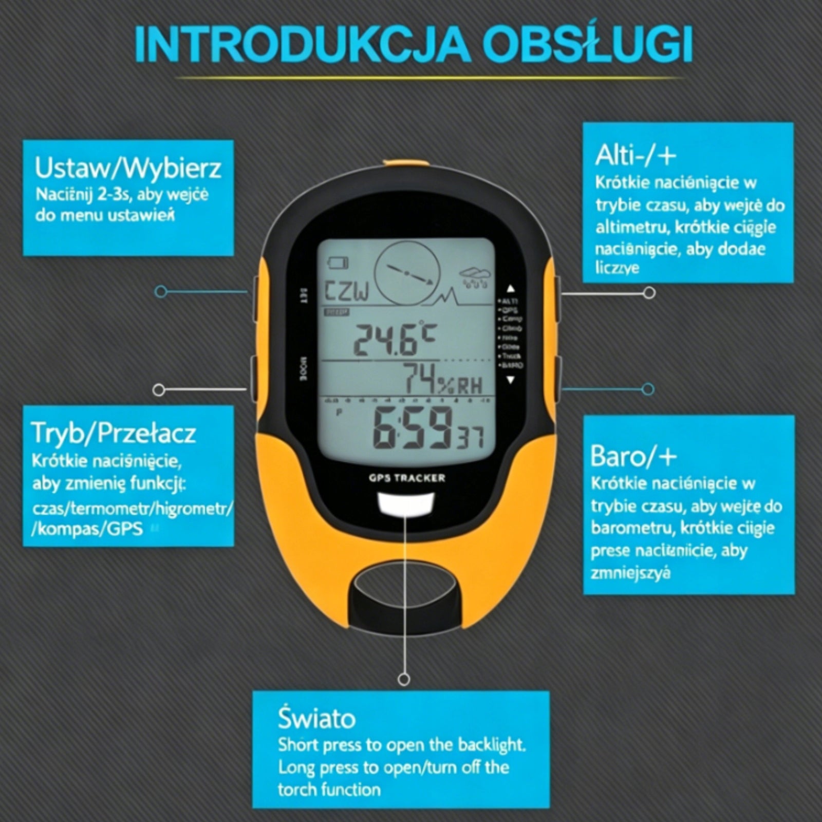ALTIMETER BAROMETER MANUAL MULTIFUNCTIONAL RECEIVER GPS AND BEIDOU Color black